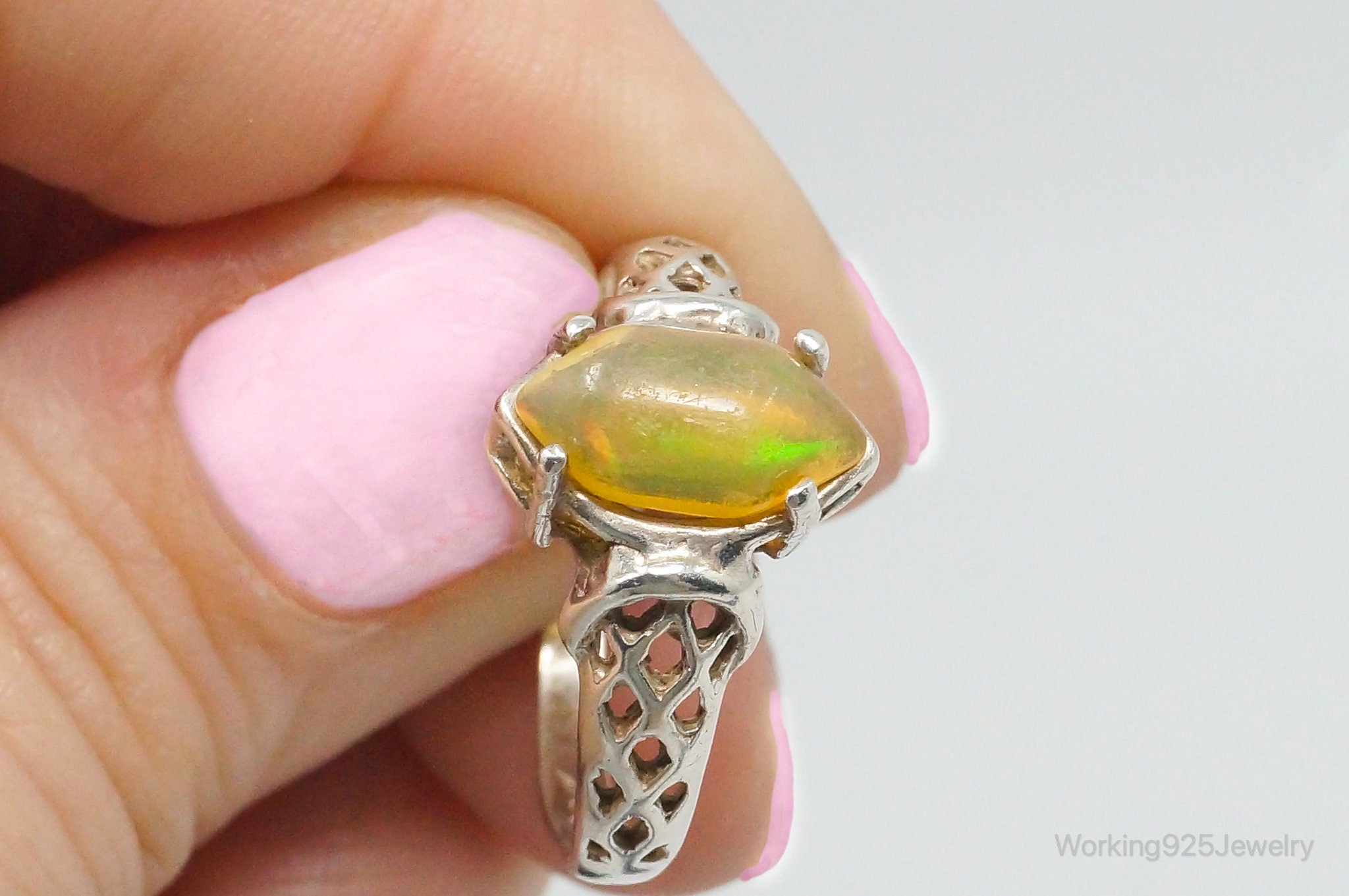 Yellow Opal Sterling Silver Ring - Size 9