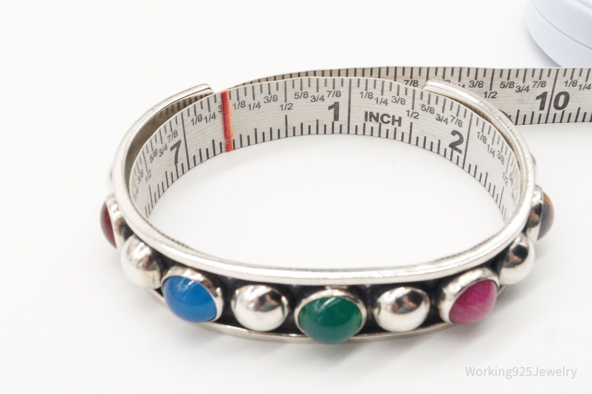 Vintage Mexico Multi Gemstone Sterling Silver Cuff Bracelet