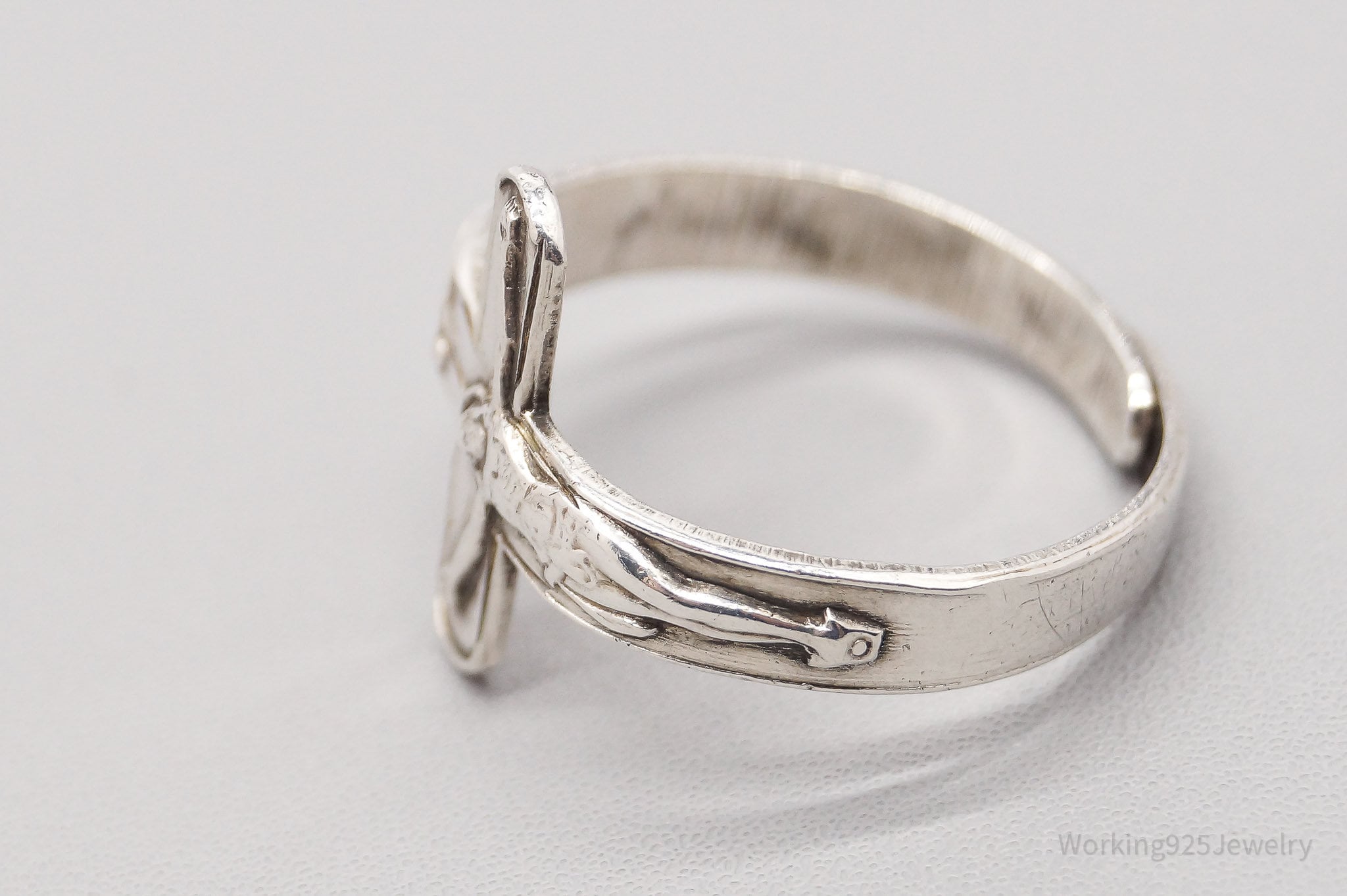 Vintage Crucifix Cross Sterling Silver Band Ring - Size 8.75 Adjustable