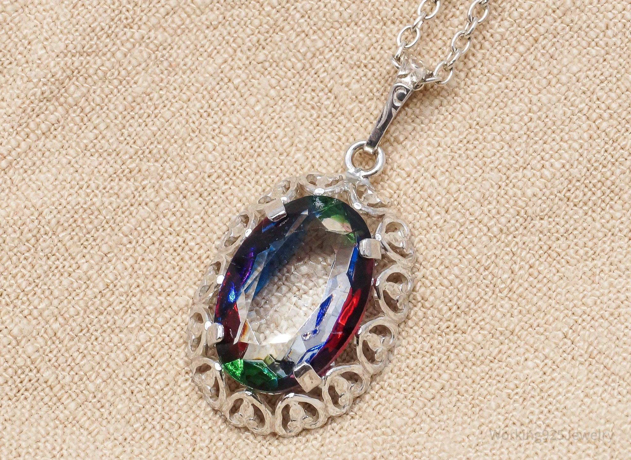 Rare Antique German Iris Glass 835 Silver Chain Necklace 18"