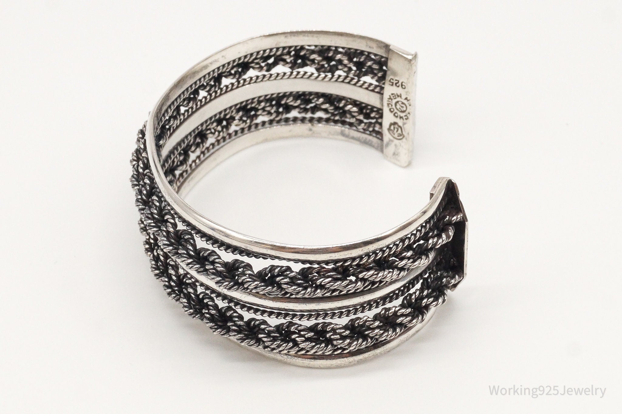 Vintage Mexico Designer Rope Twist Sterling Silver Cuff Bracelet