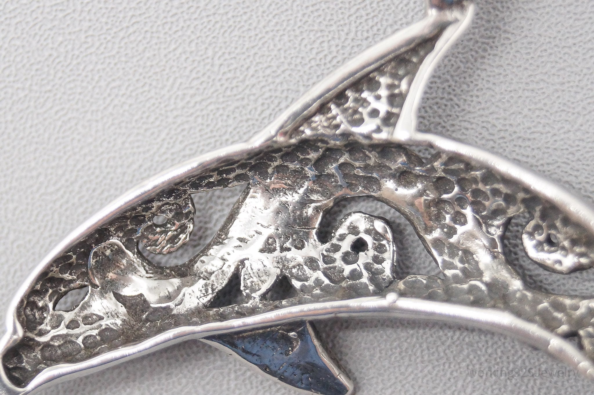 Vintage Large Scroll Dolphin Sterling Silver Pendant