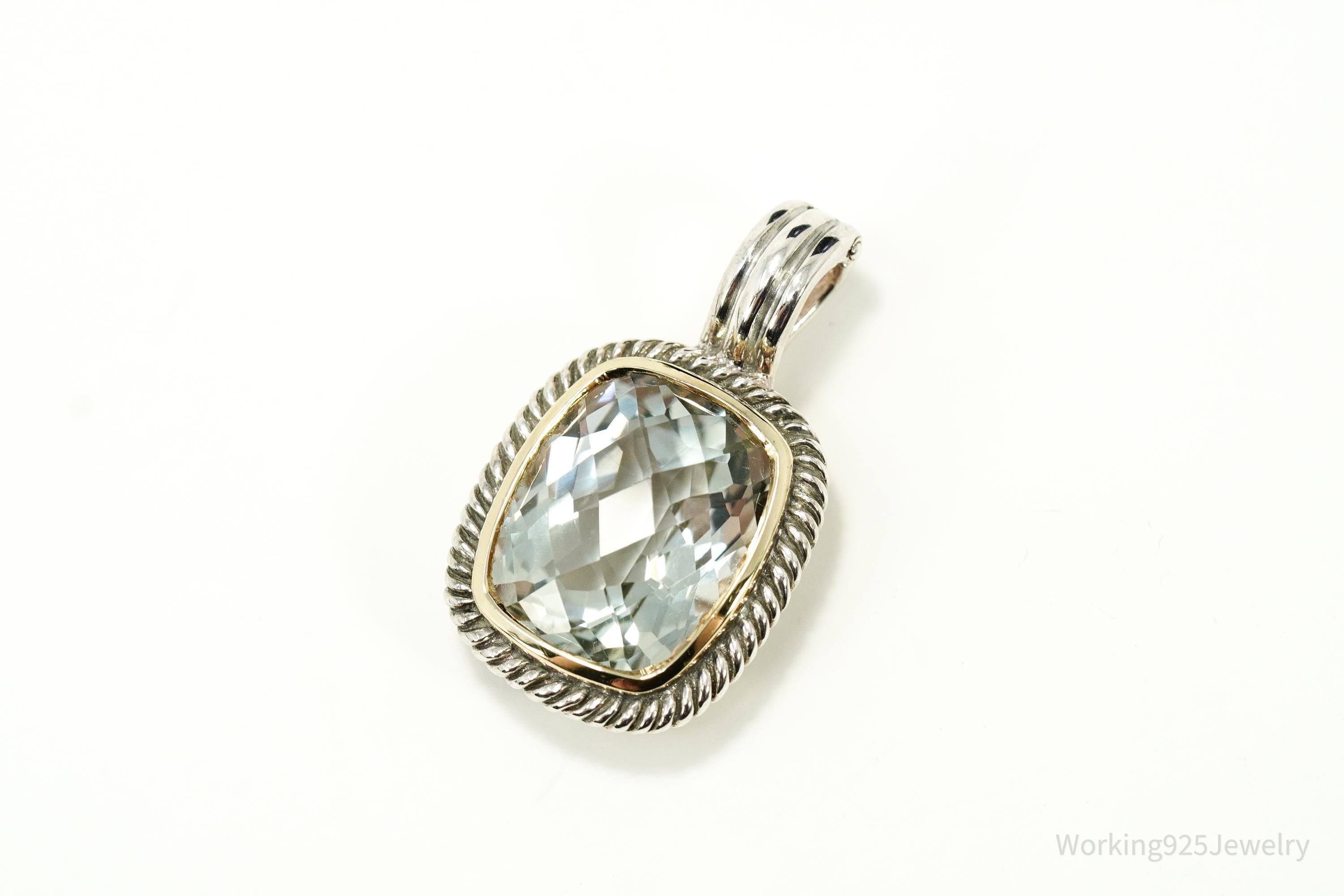 Vintage Prasiolite Gold Vermeil Sterling Silver Necklace Pendant