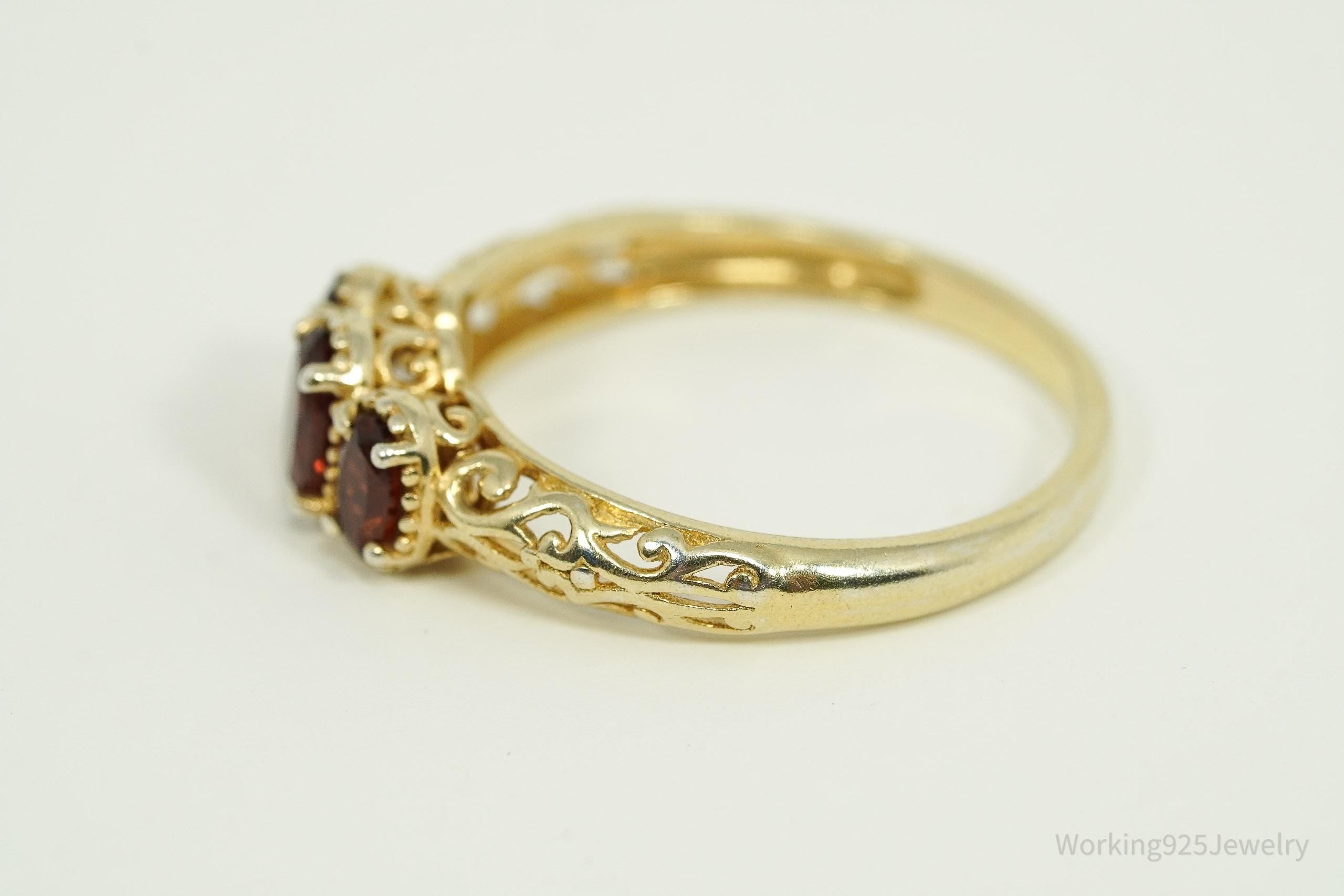 Vintage Garnet Gold Vermeil Sterling Silver Ring - Size 10.25