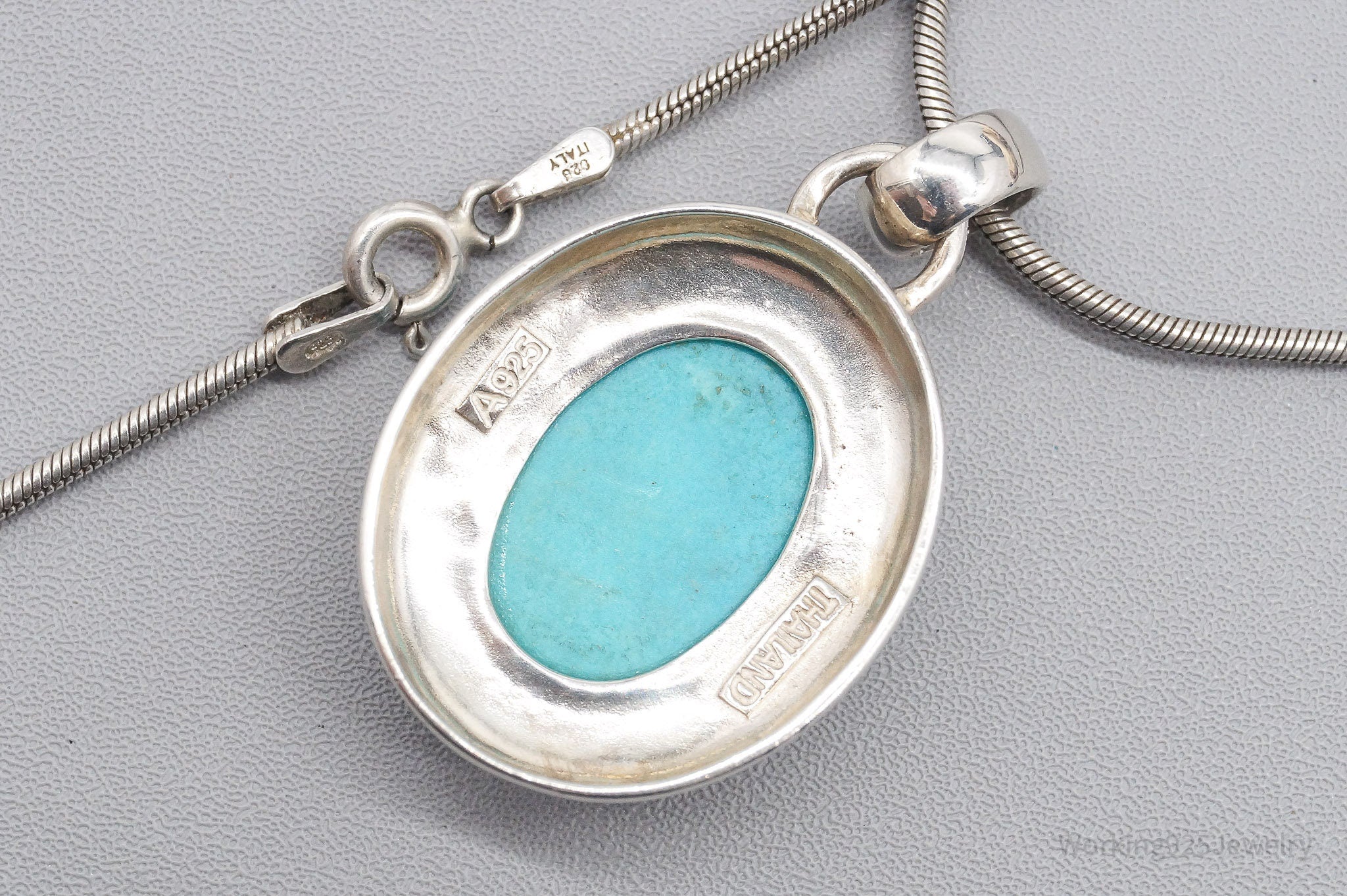 Vintage Large Blue Turquoise Pendant Sterling Silver Necklace 24"
