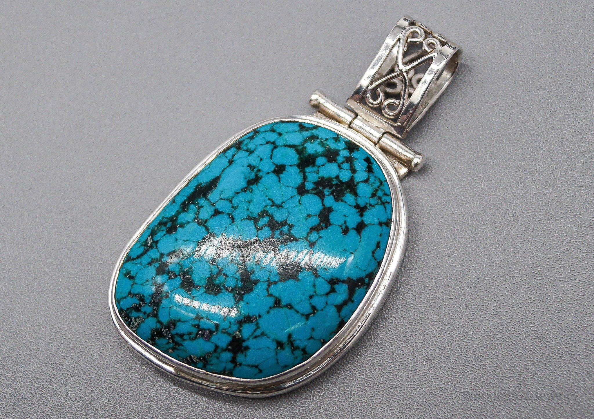 Large Vintage Blue Turquoise Sterling Silver Pendant