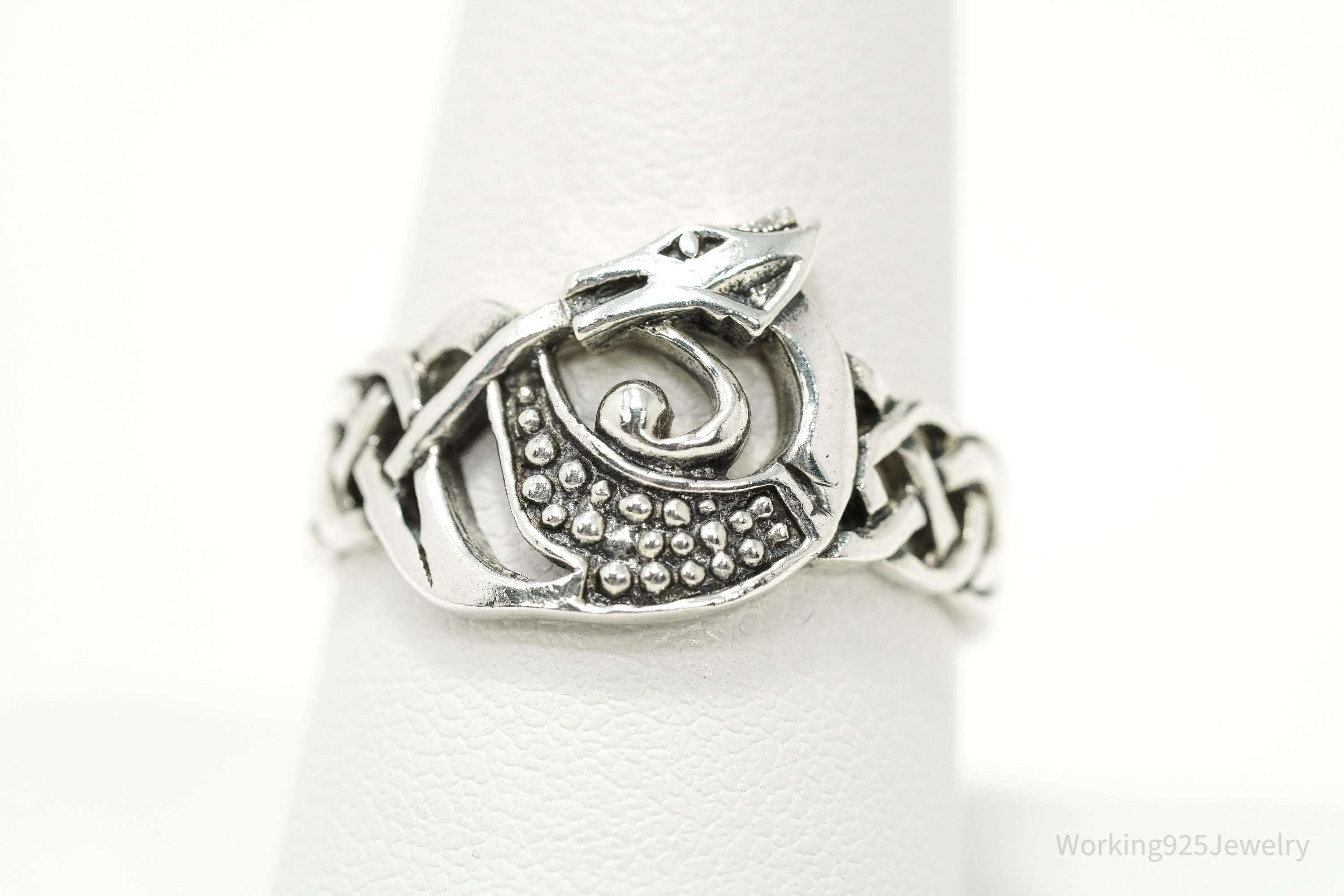 Vintage Dragon Celtic Knot Sterling Silver Ring - Size 9.25