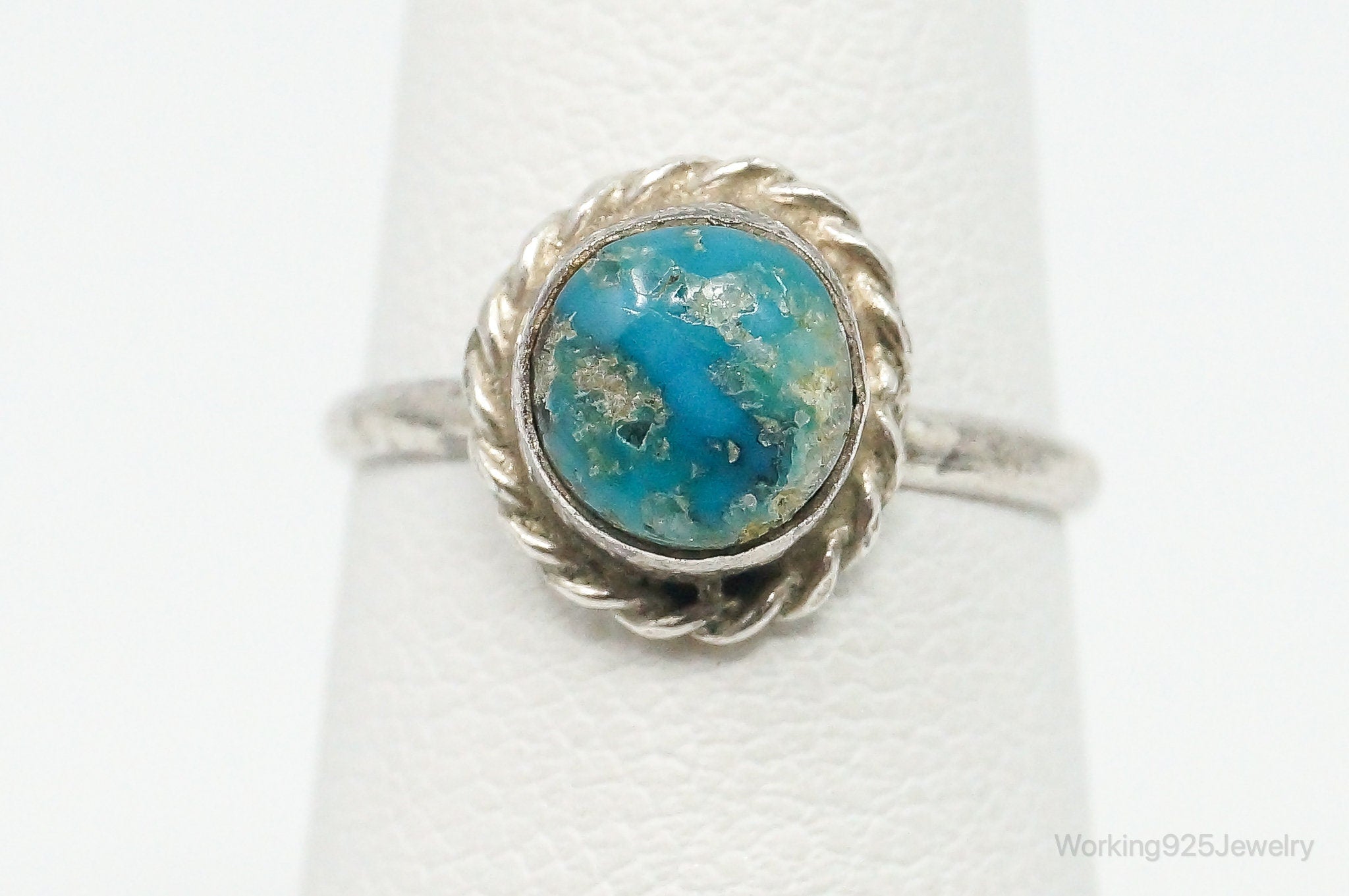 Vintage Native American Turquoise Unsigned Sterling Silver Ring - Size 3.5