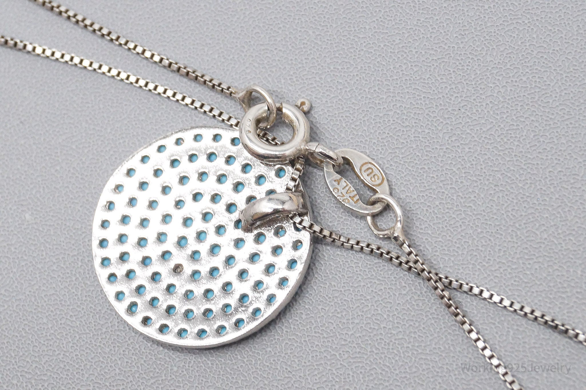 Vintage Blue Turquoise Pendant Sterling Silver Necklace 16"