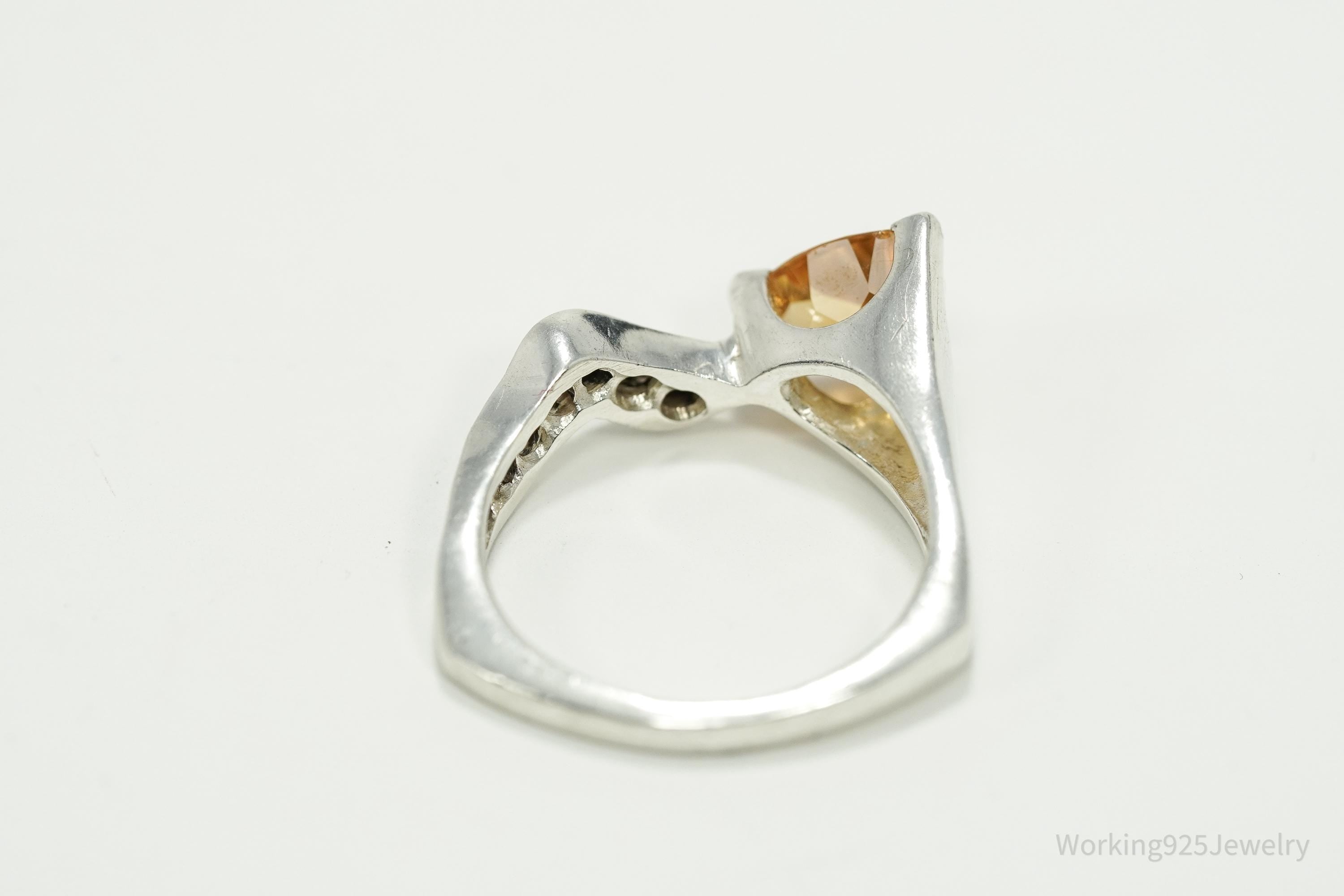 Rare Designer Donald Pekarek Citrine & Black Spinel Sterling Silver Ring - Size 8