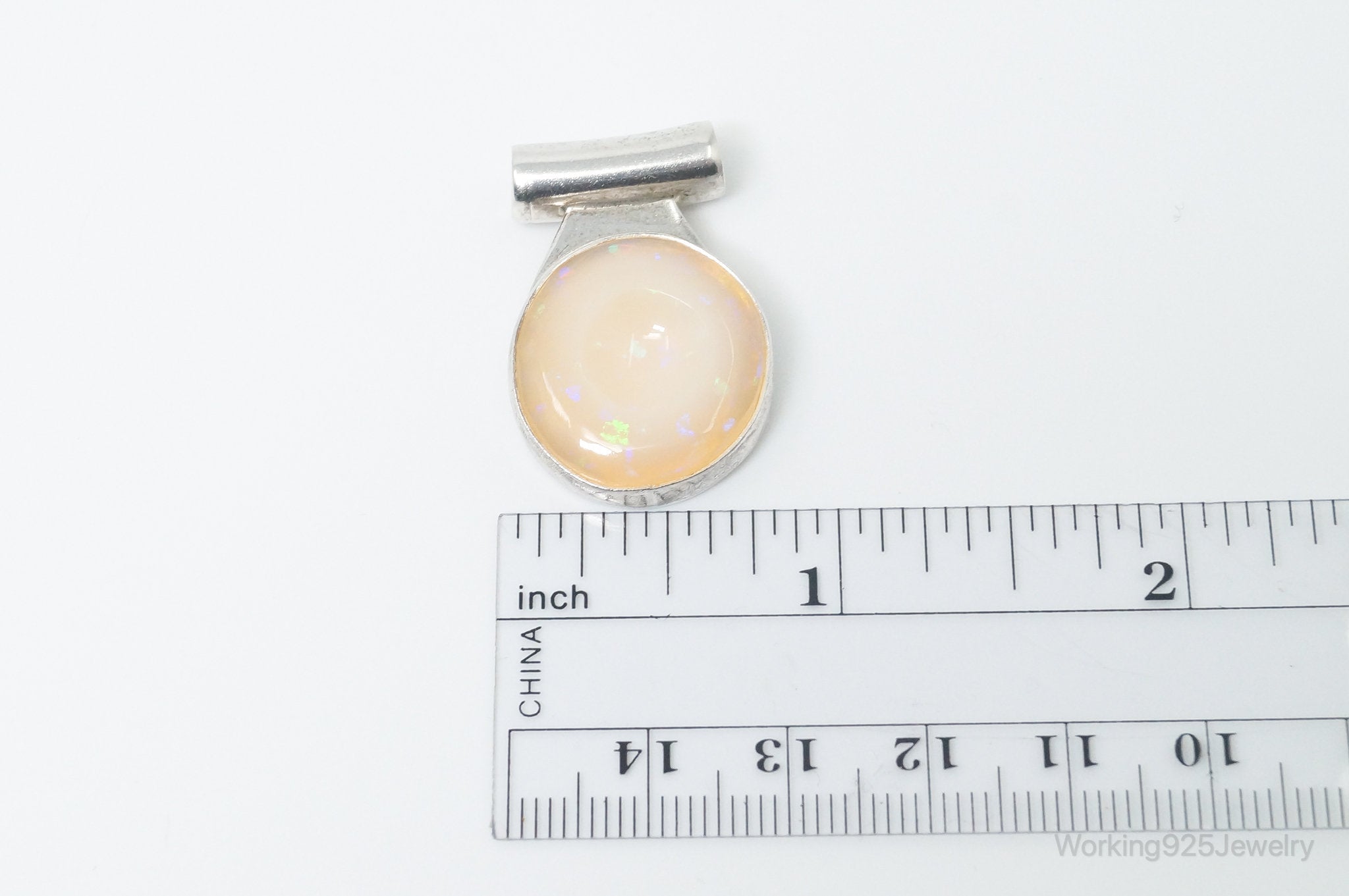 Large Vintage Peach Opal Sterling Silver Pendant