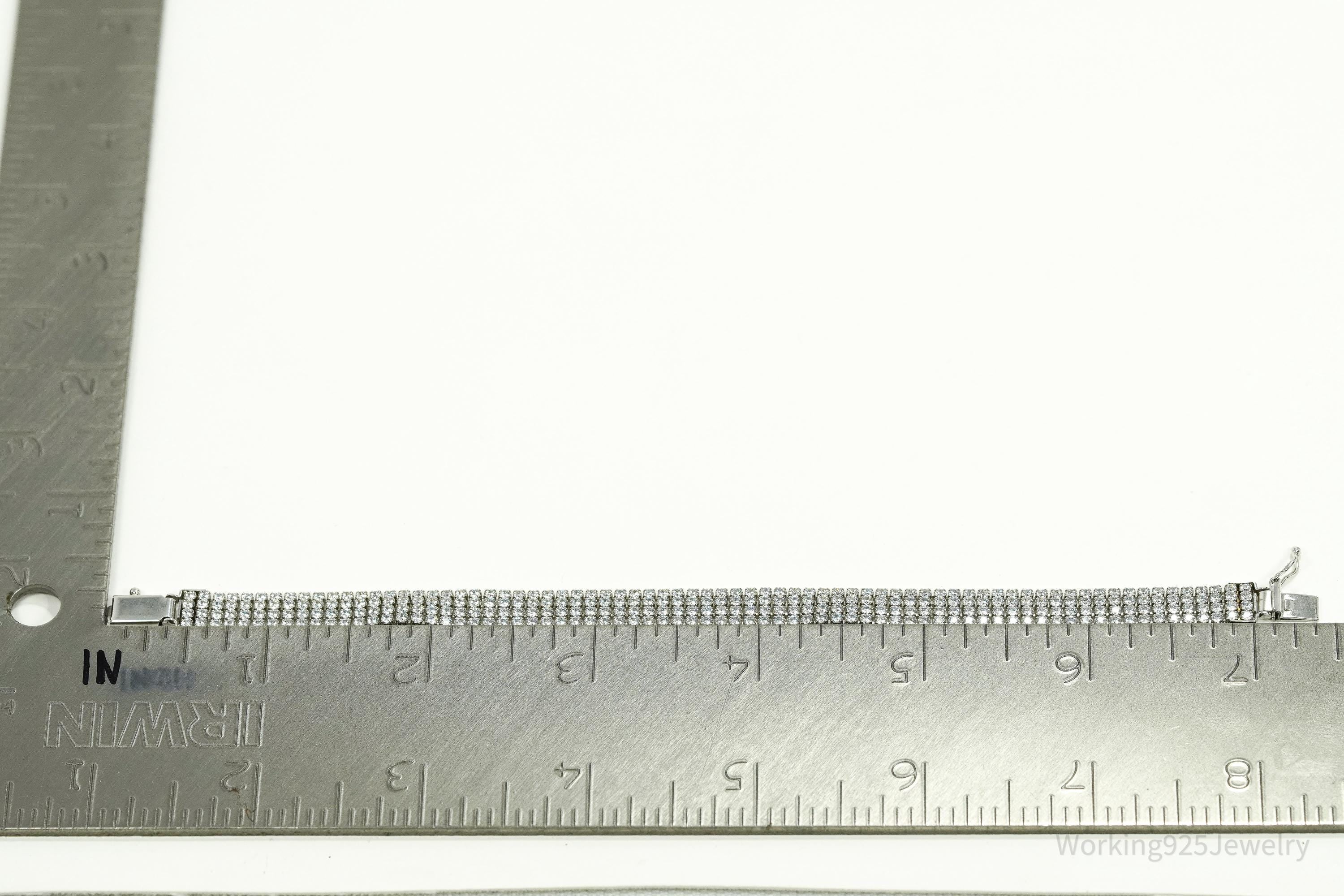 Vintage Cubic Zirconia Sterling Silver Mesh Style Bracelet - 7 1/8"