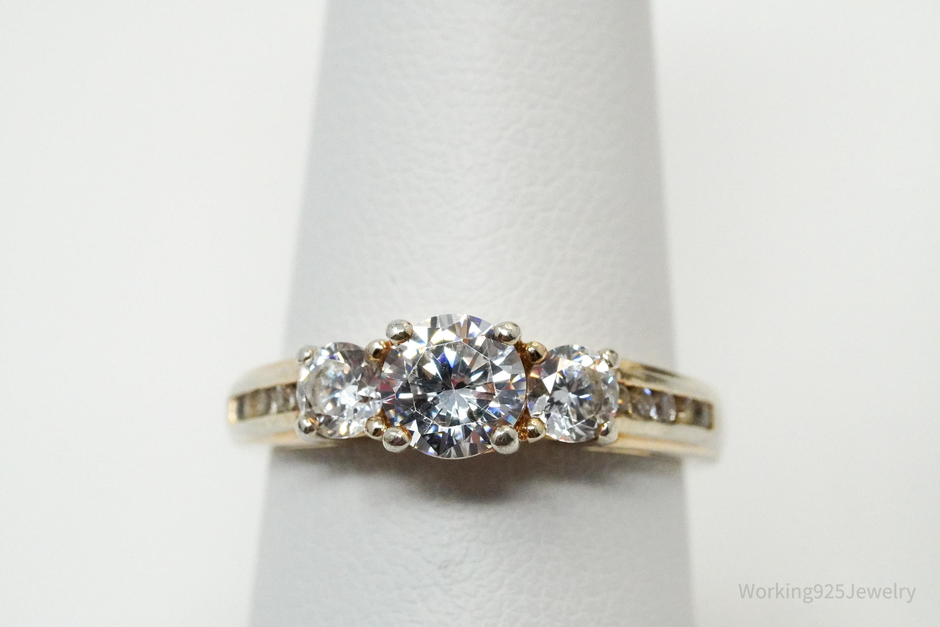 Vintage Cubic Zirconia Gold Vermeil Sterling Silver Ring - Size 6.75