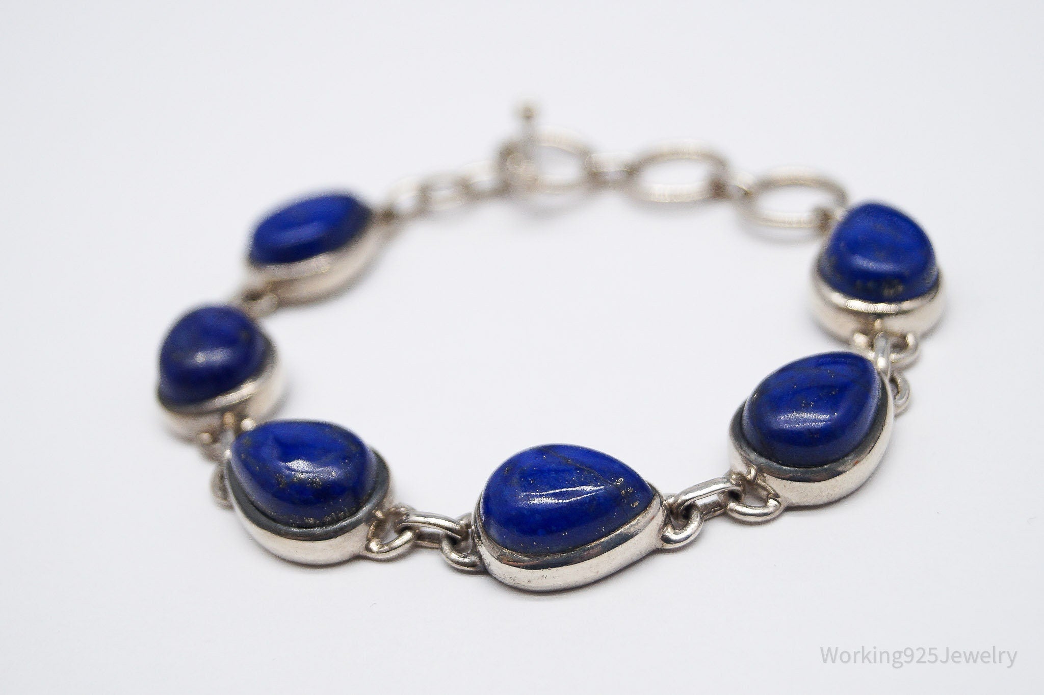Vintage TGGC Lapis Lazuli Sterling Silver Toggle Bracelet - 7 5/8"