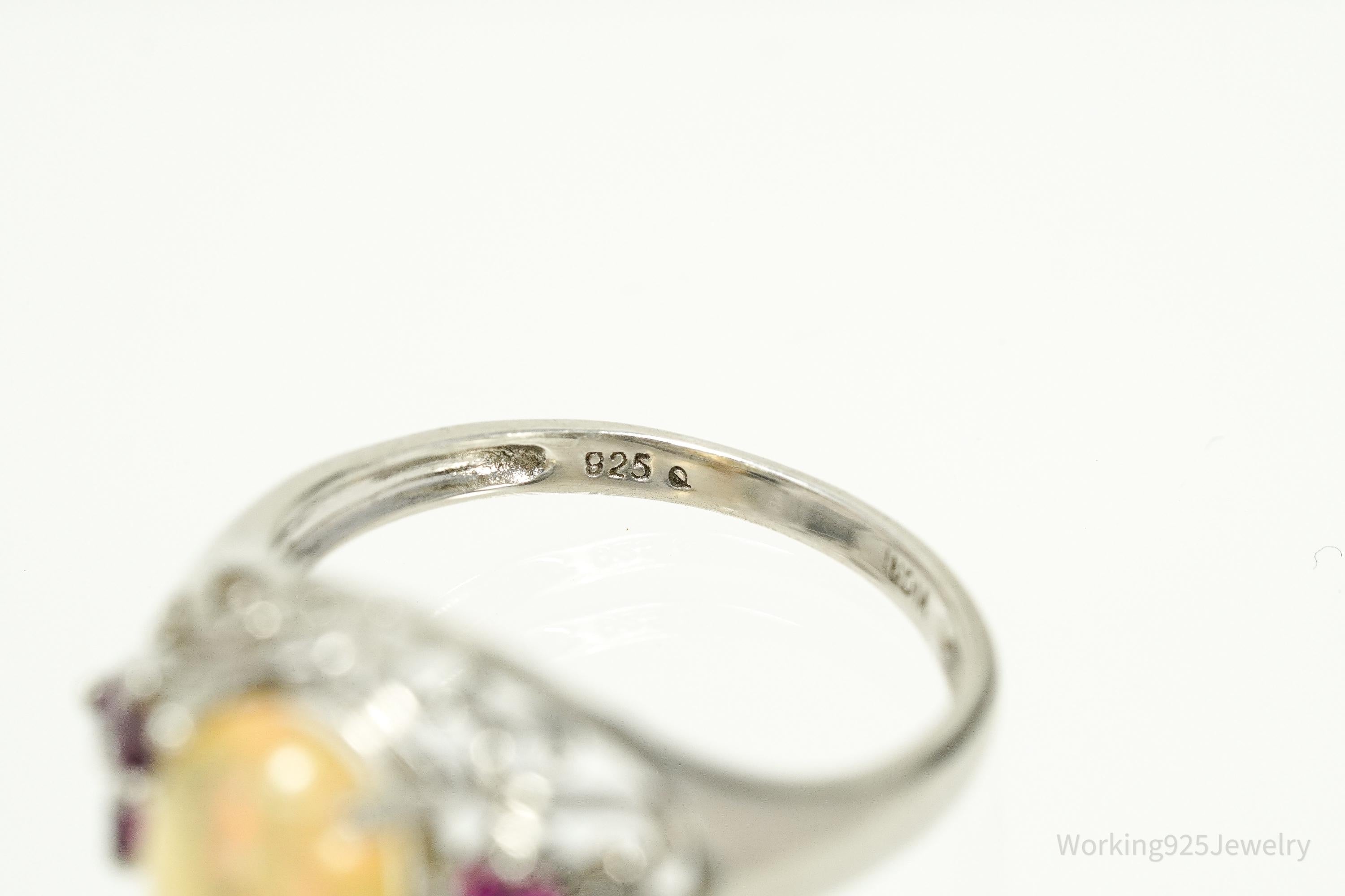 Vintage Ethiopian Opal & Rhodolite Garnet Sterling Silver Ring - Size 10