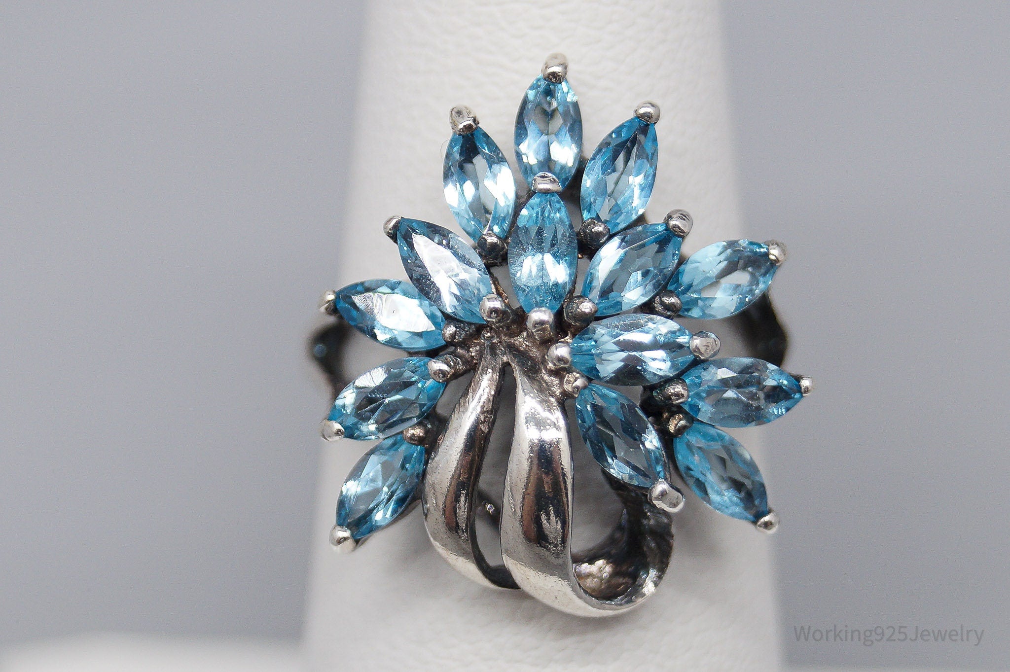 Vintage Blue Topaz Sterling Silver Ring - Size 6.25