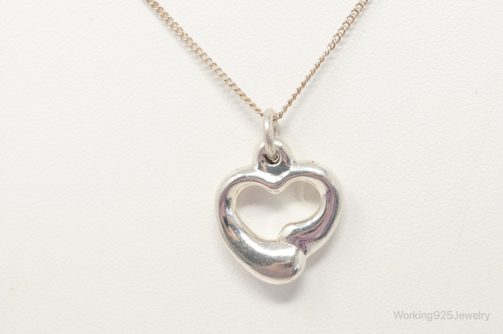 Vintage Puffy Hollow Heart Sterling Silver Necklace