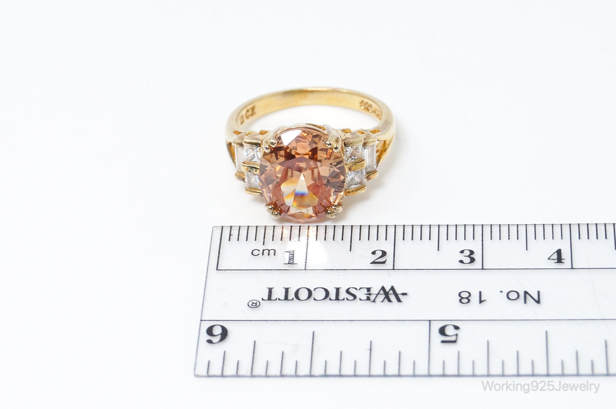 Designer Ross Simons Citrine CZ Gold Vermeil Sterling Silver Ring - Size 7