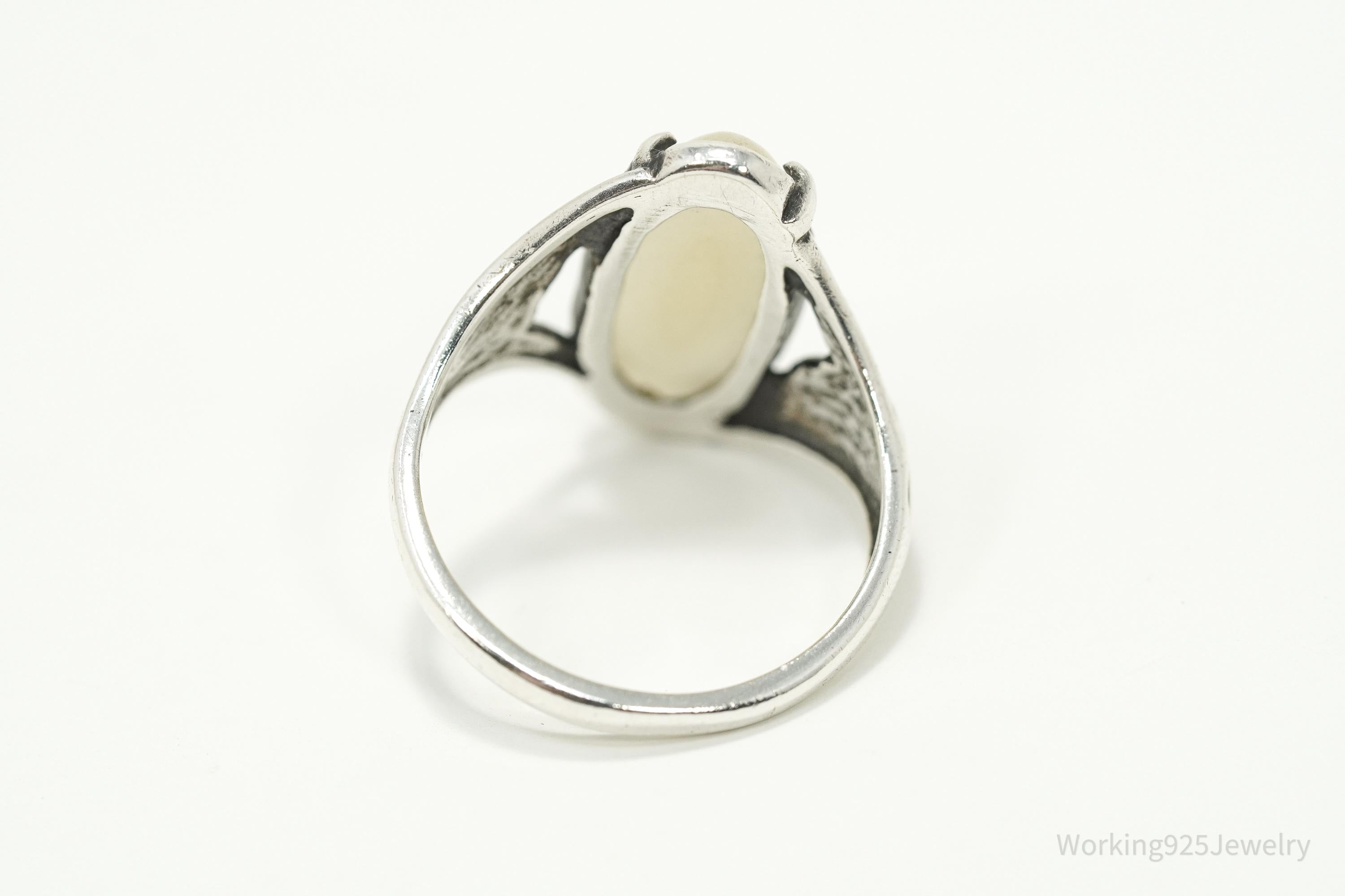 Vintage Designer KABANA White Jade Sterling Silver Ring - Size 9