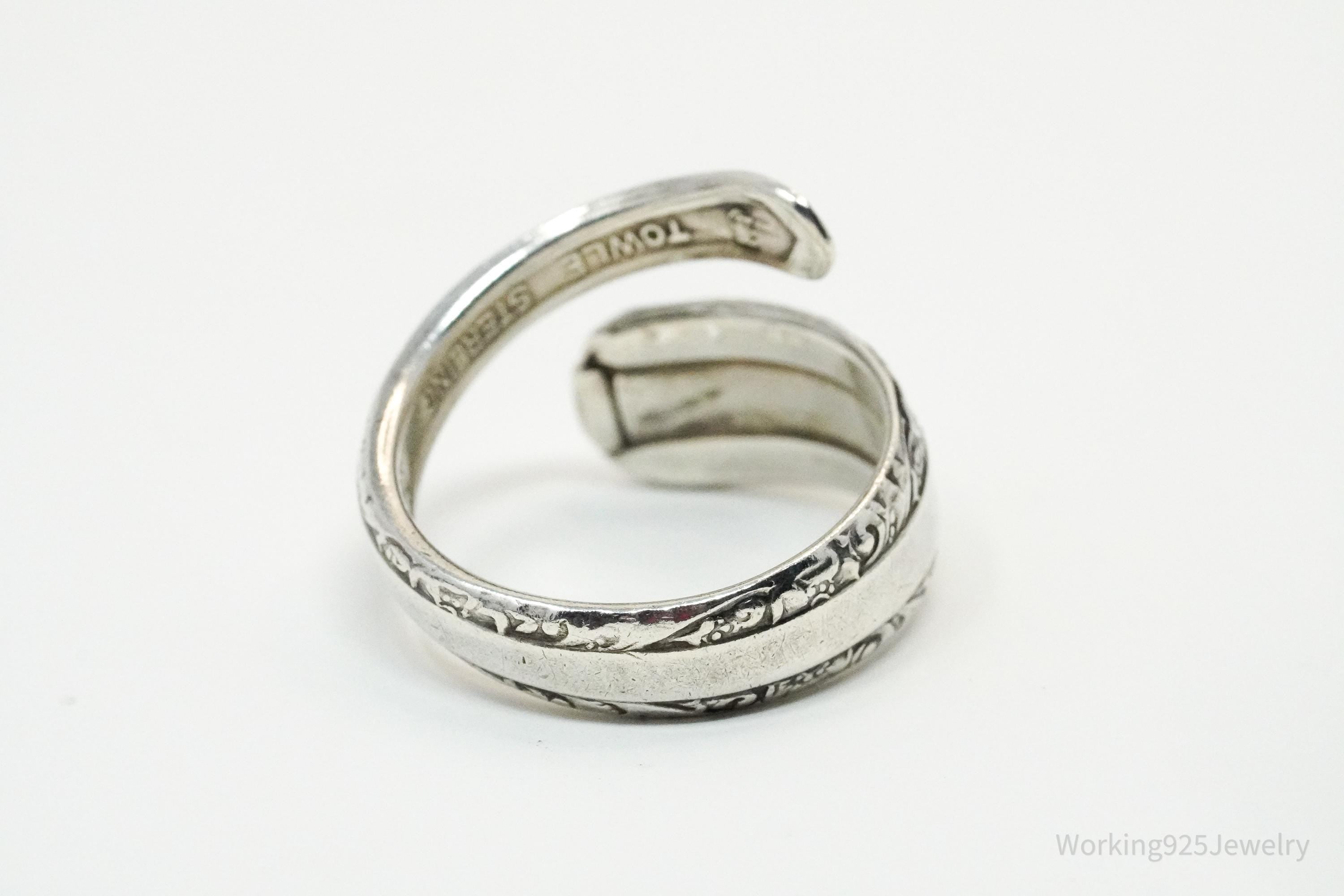 Antique TOWLE "Candlelight" Floral Sterling Silver Spoon Ring Size 8.5