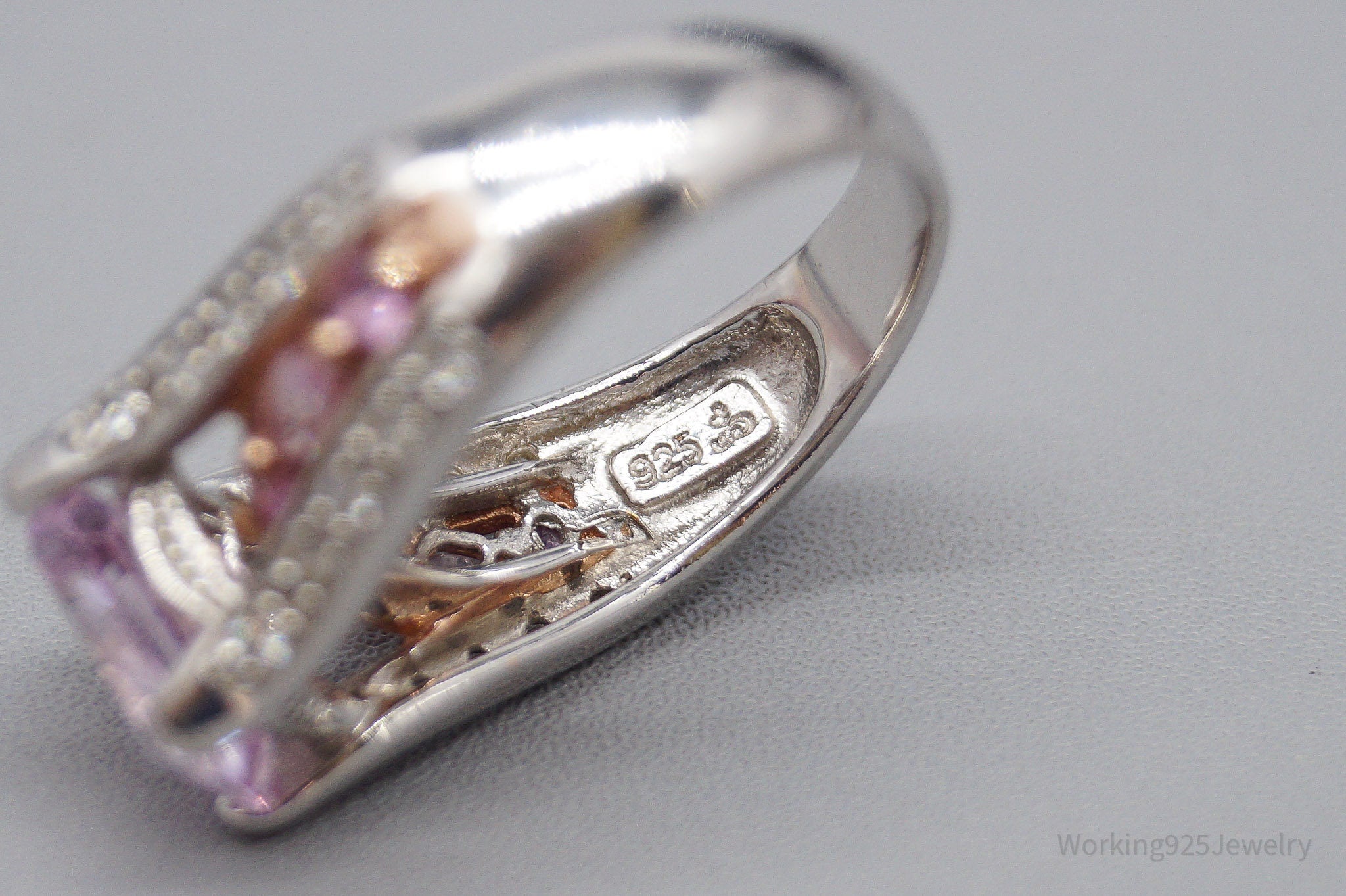 Pink Kunzite Pink Sapphire & Cubic Zirconia Rose Gold Over Sterling Silver Ring SZ 6