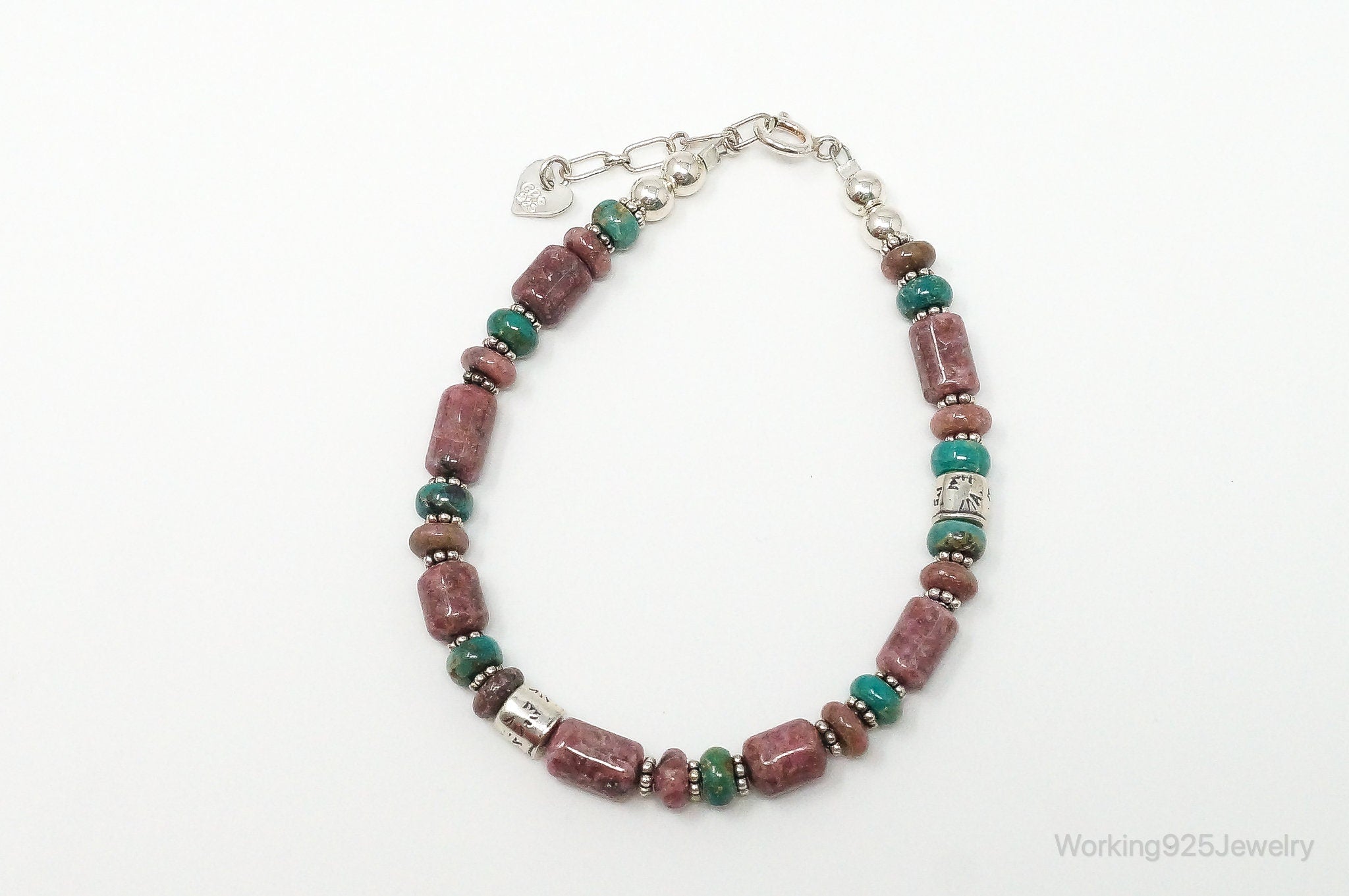 Vintage Southwestern Style Rhodochrosite Turquoise Sterling Silver Bracelet