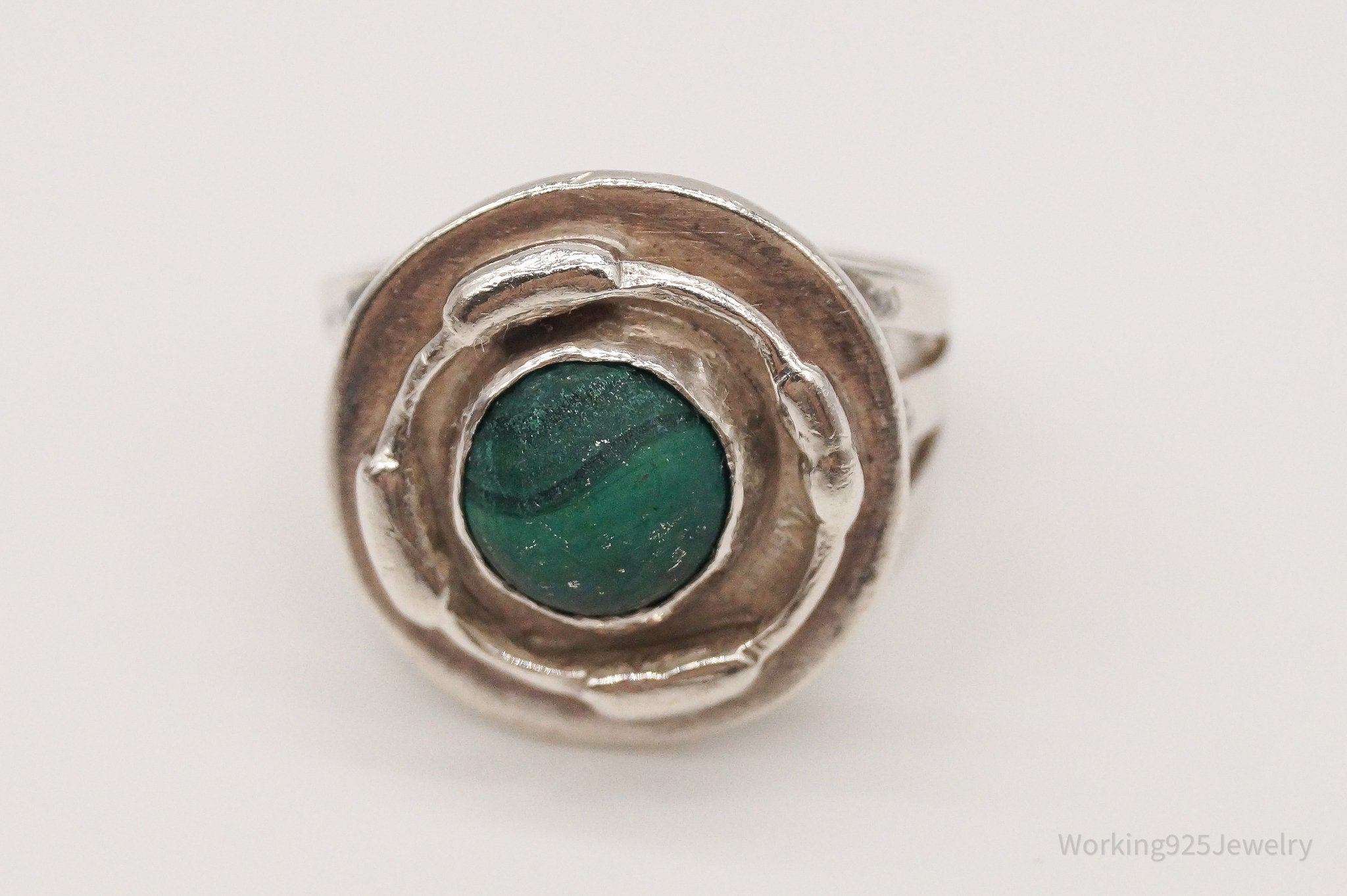 Vintage Malachite Sterling Silver Ring - Size 6.25