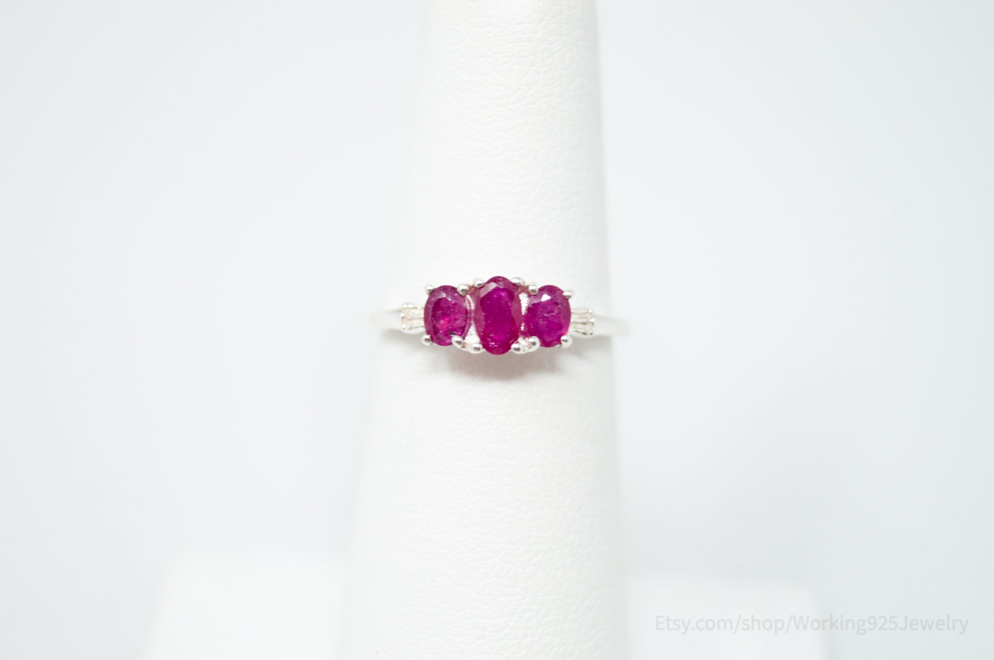 Vintage Art Deco Style Red Ruby Sterling Silver Statement Ring - Size 5