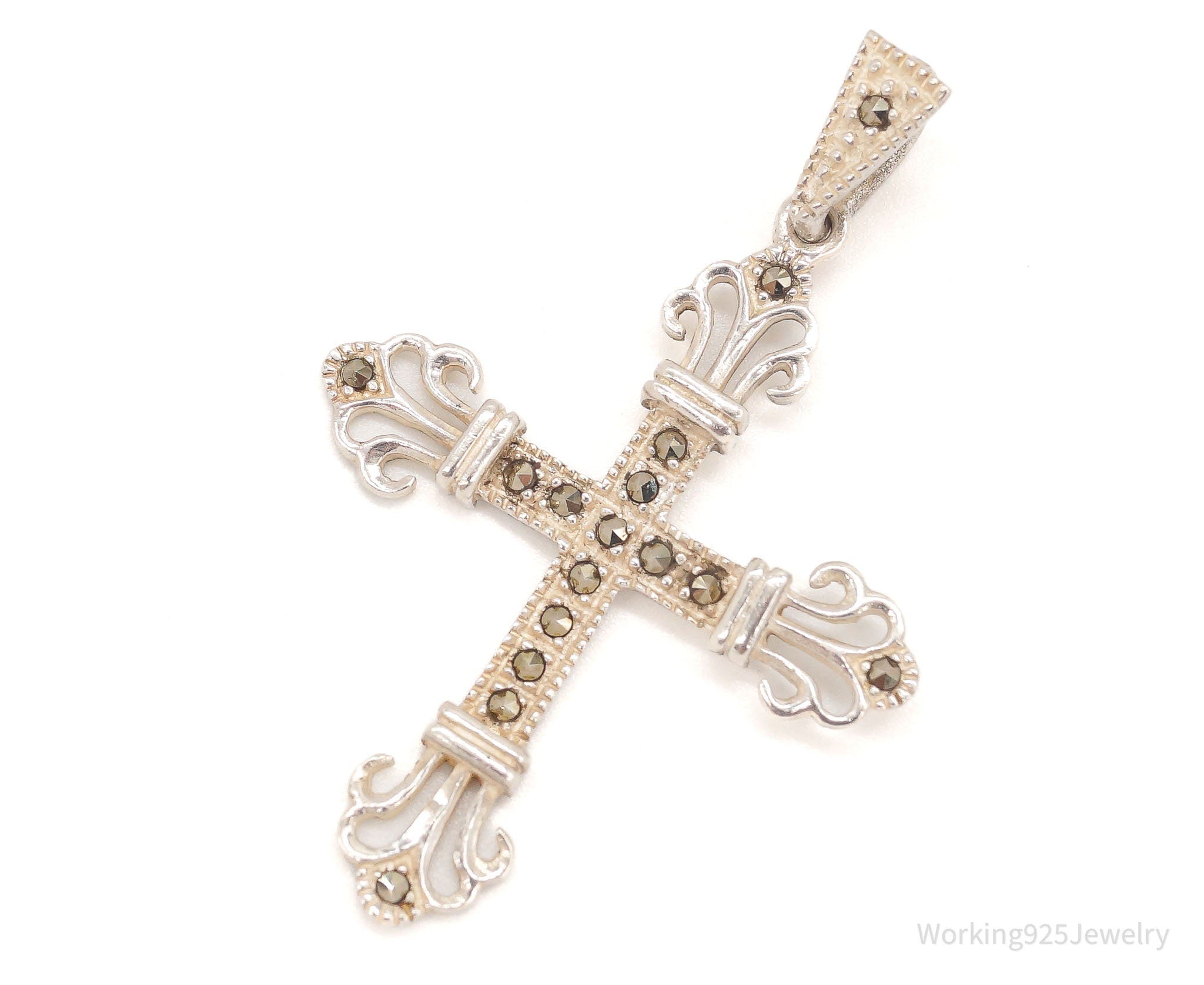 Vintage Marcasite Cross Sterling Silver Necklace Pendant