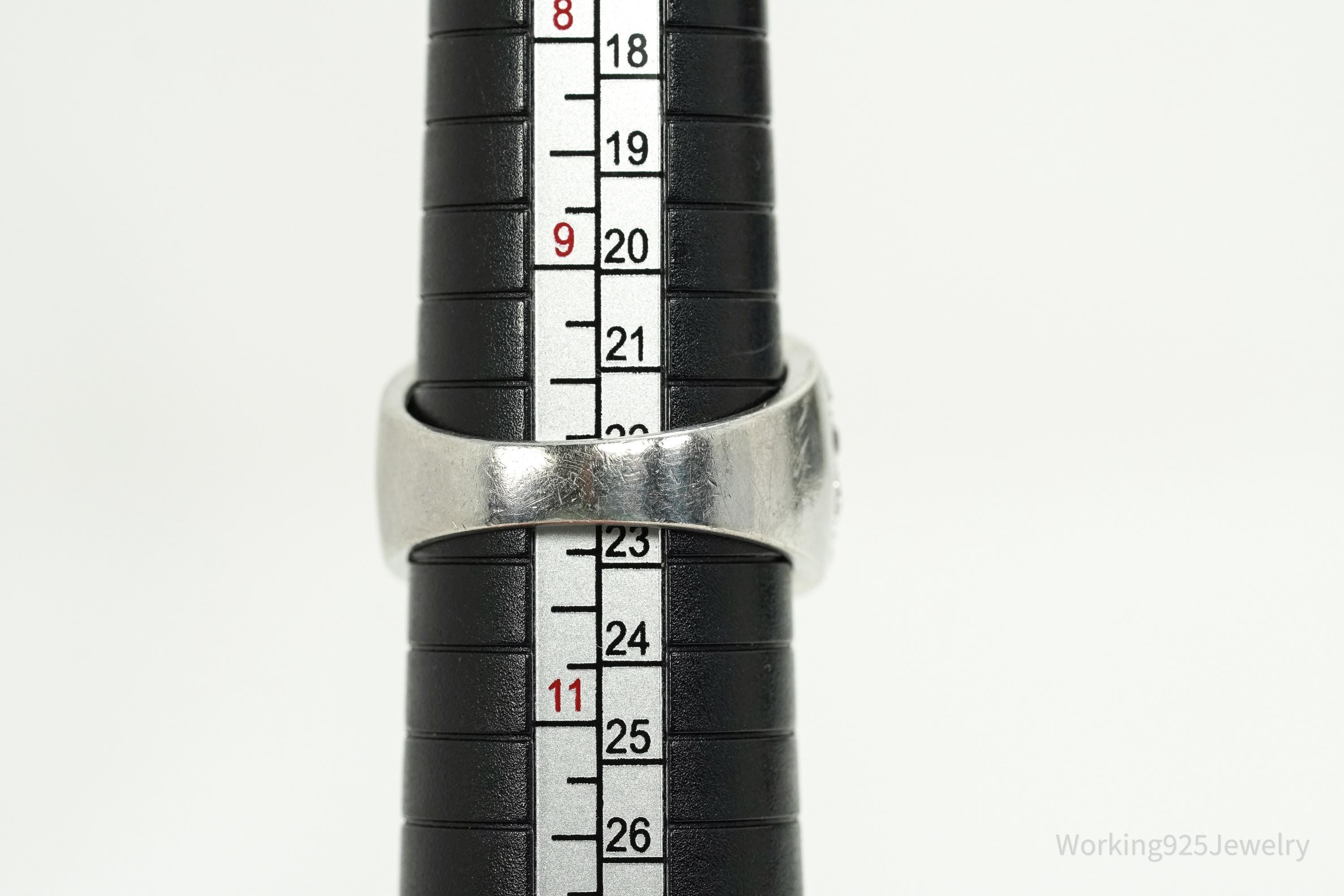 Vintage Ross Simons Large Teal Stone & Cubic Zirconia Sterling Silver Ring - Size 10