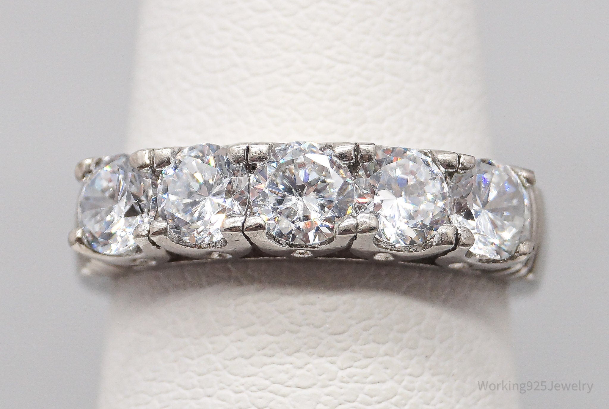 Vintage Cubic Zirconia Sterling Silver Ring - Size 5.75