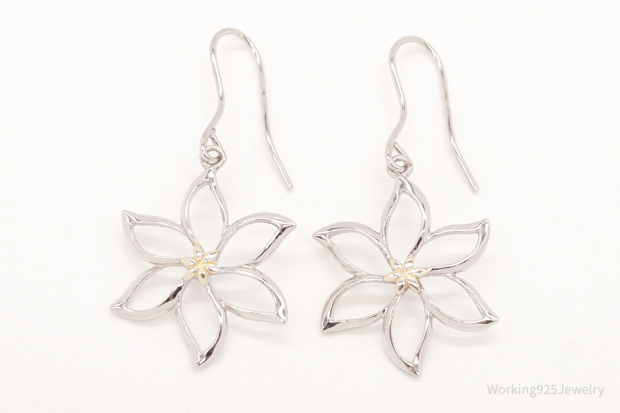 Vintage Designer FAS Large Flowers Gold Vermeil Sterling Silver Earrings