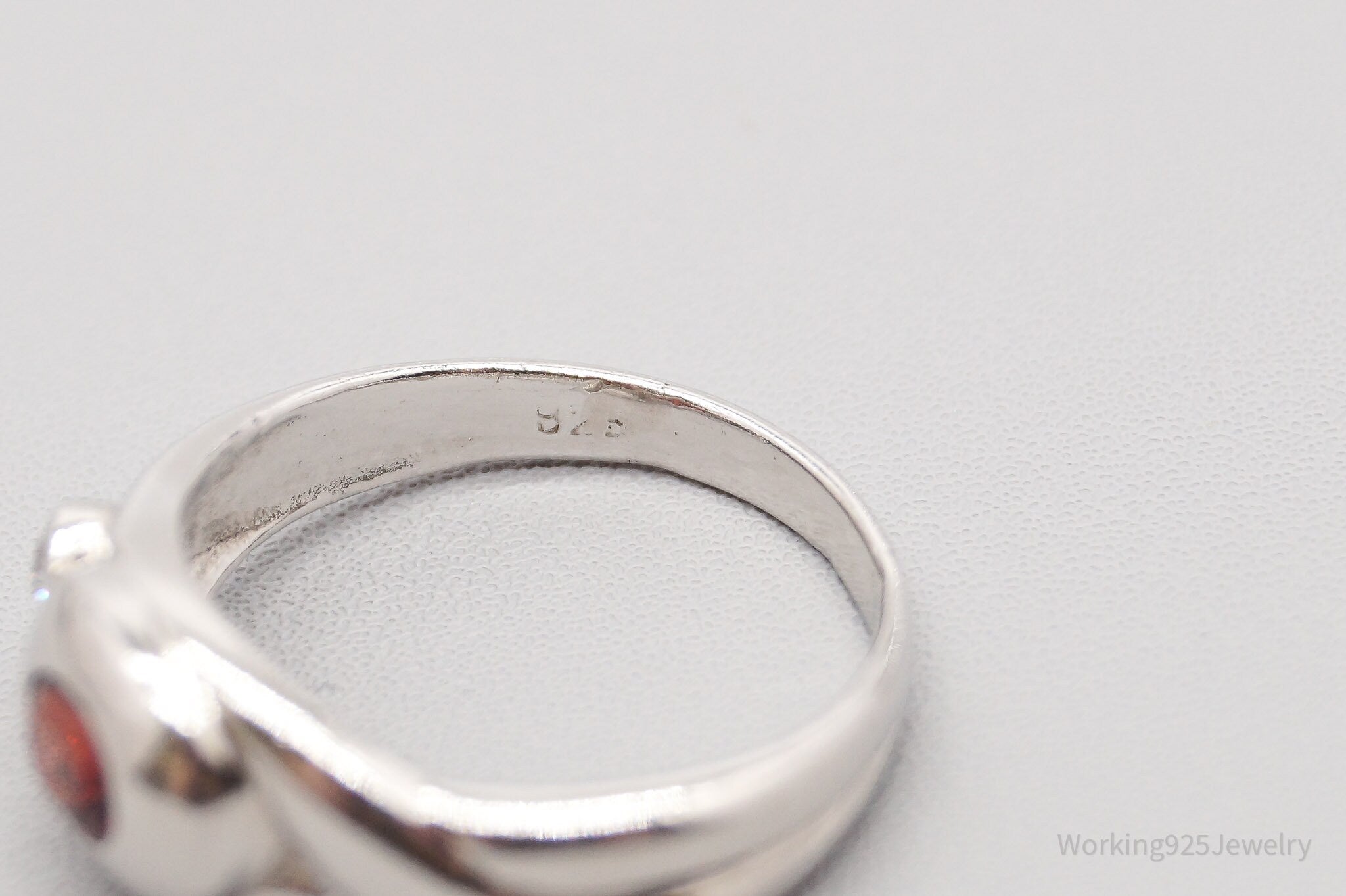 Vintage Garnet & Cubic Zirconia Sterling Silver Ring - Size 6.75