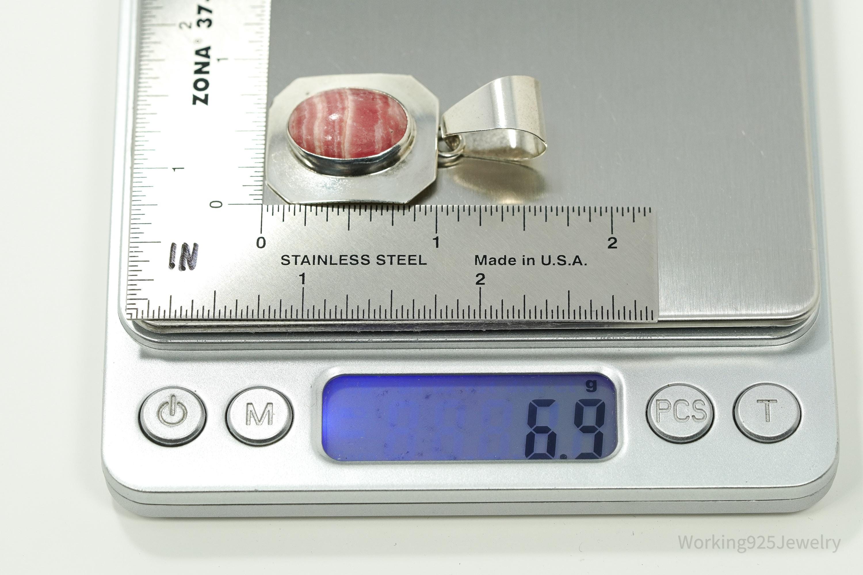 Vintage Native American Rhodochrosite Sterling Silver Pendant