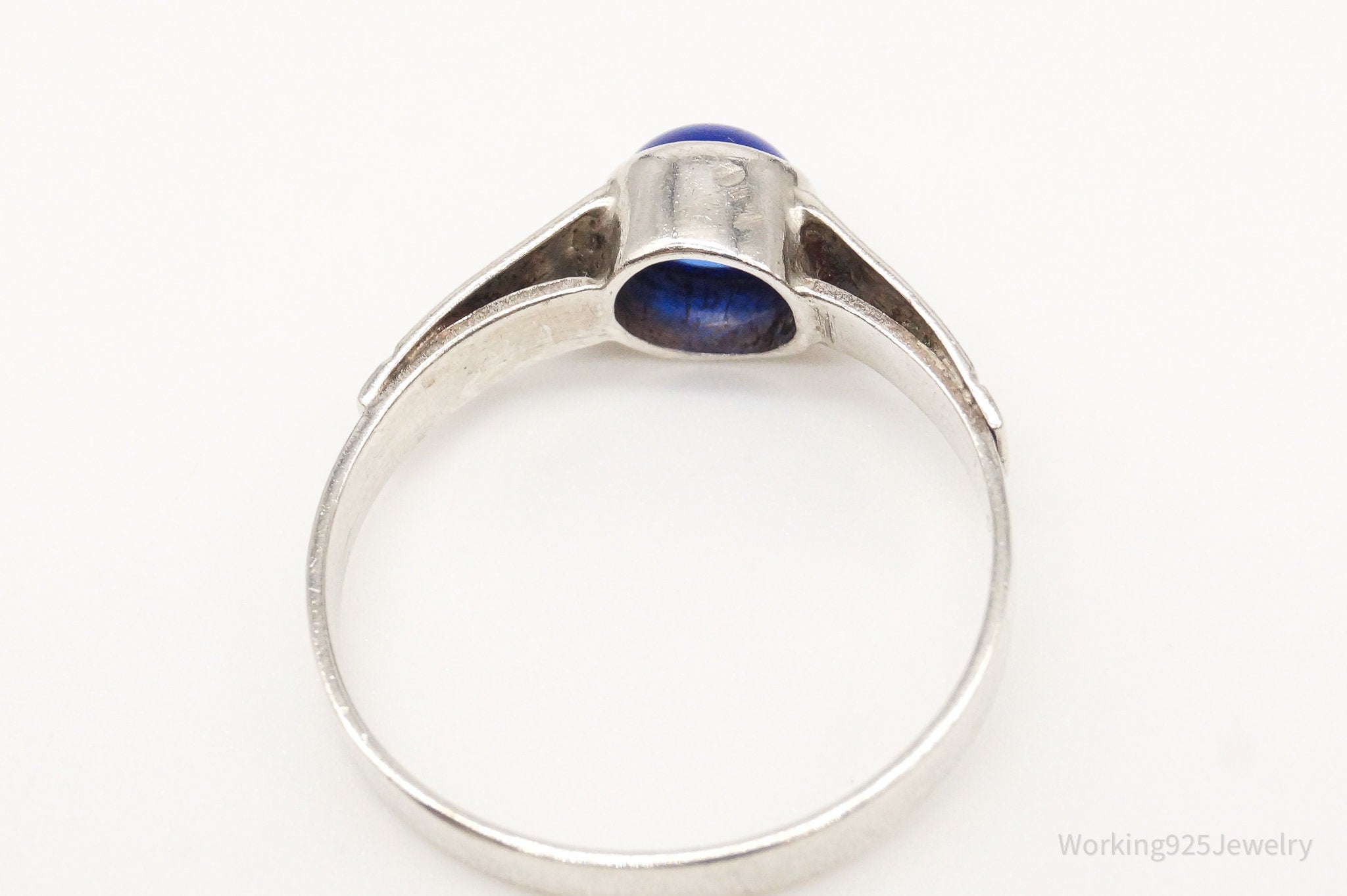 Vintage Modernist Blue Glass 835 Silver Ring - Size 8.5