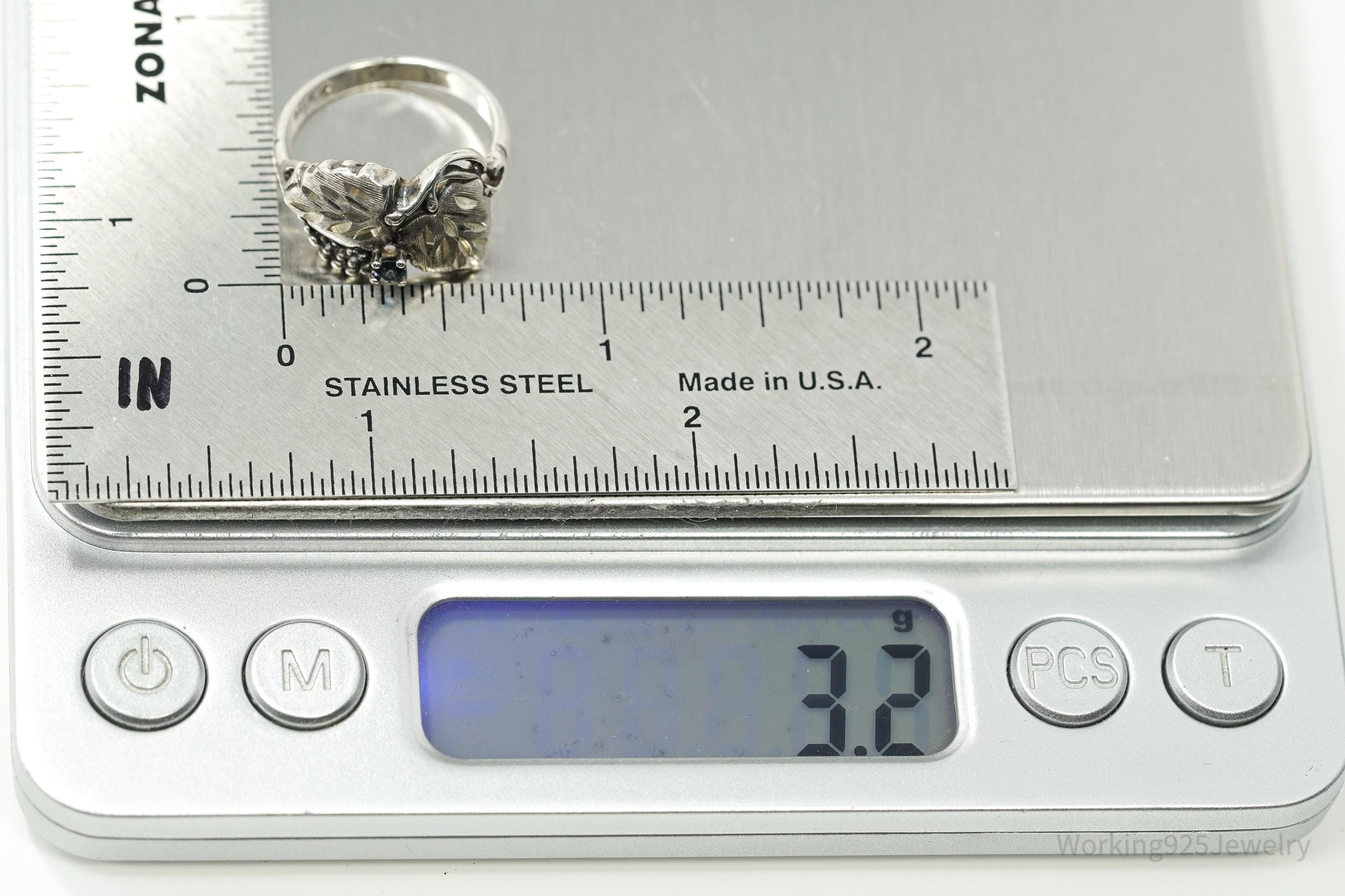 Vintage Sapphire Grape Leaf Sterling Silver Ring - Size 6