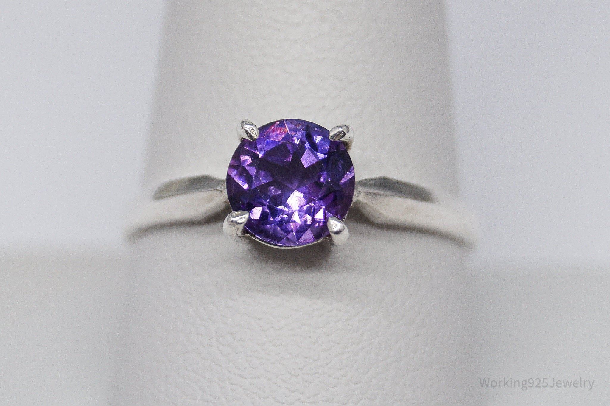 Vintage Purple Amethyst Sterling Silver Ring - Size 9.75