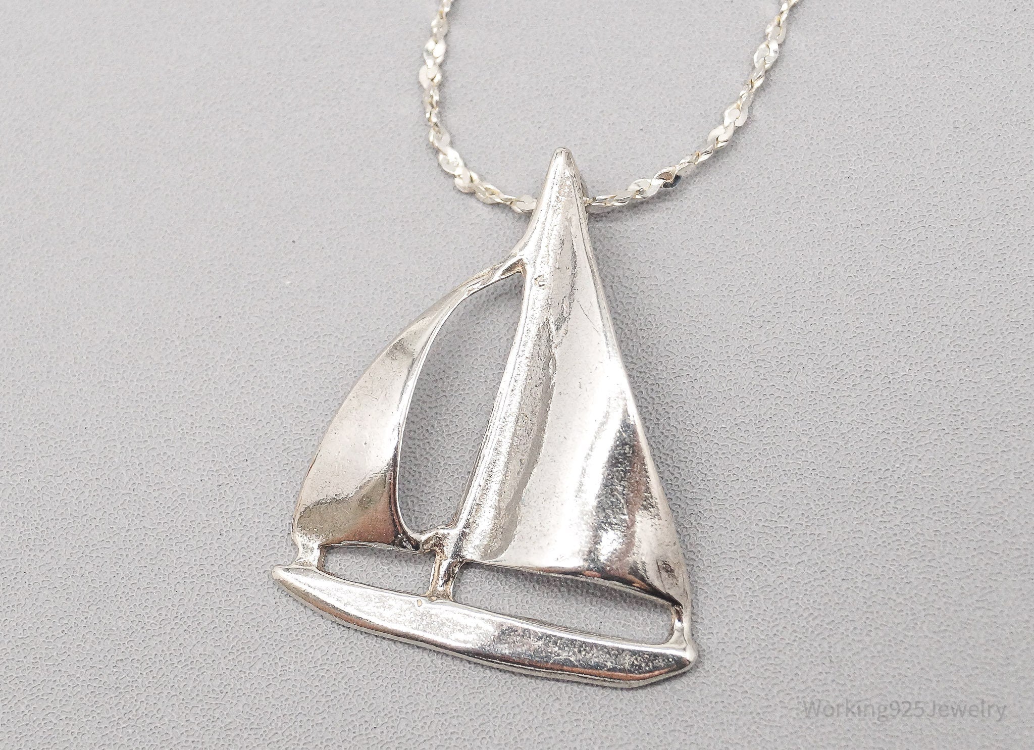 Vintage Sail Boat Sterling Silver Necklace - 16"