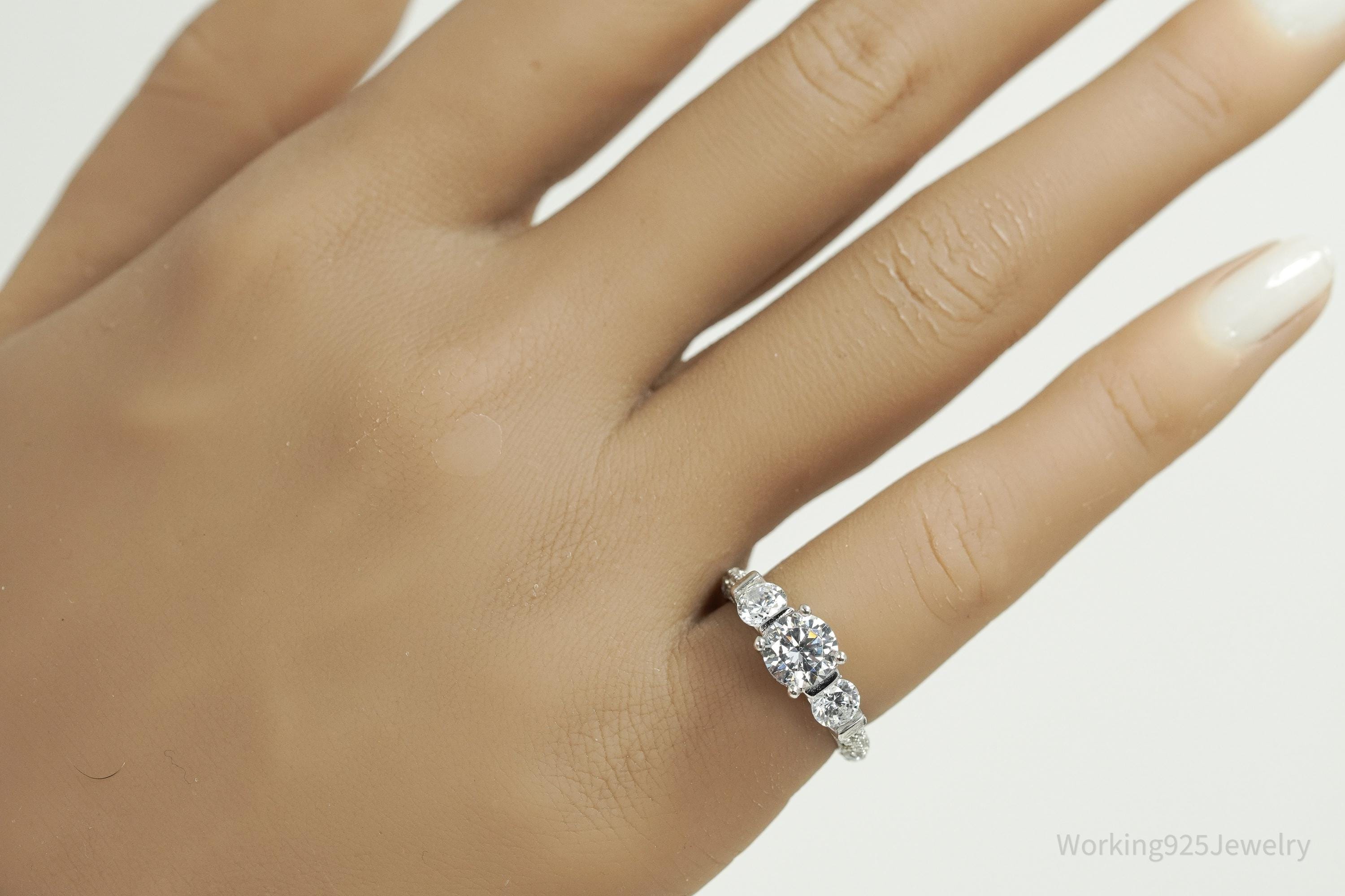 Vintage Cubic Zirconia Sterling Silver Ring - Size 4.75