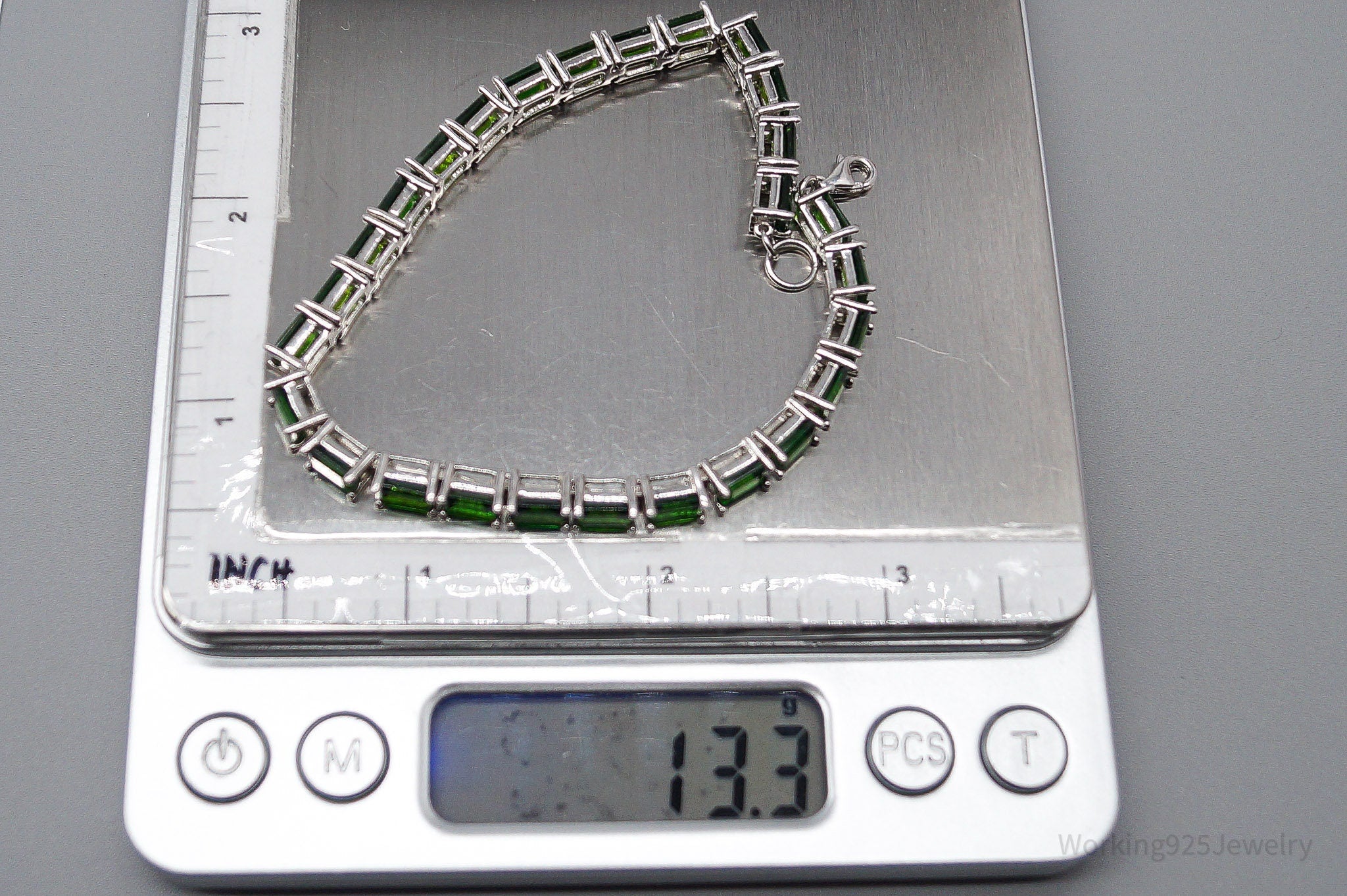 JTVs JZ Lab Emerald Sterling Silver Tennis Bracelet 8 3/16"