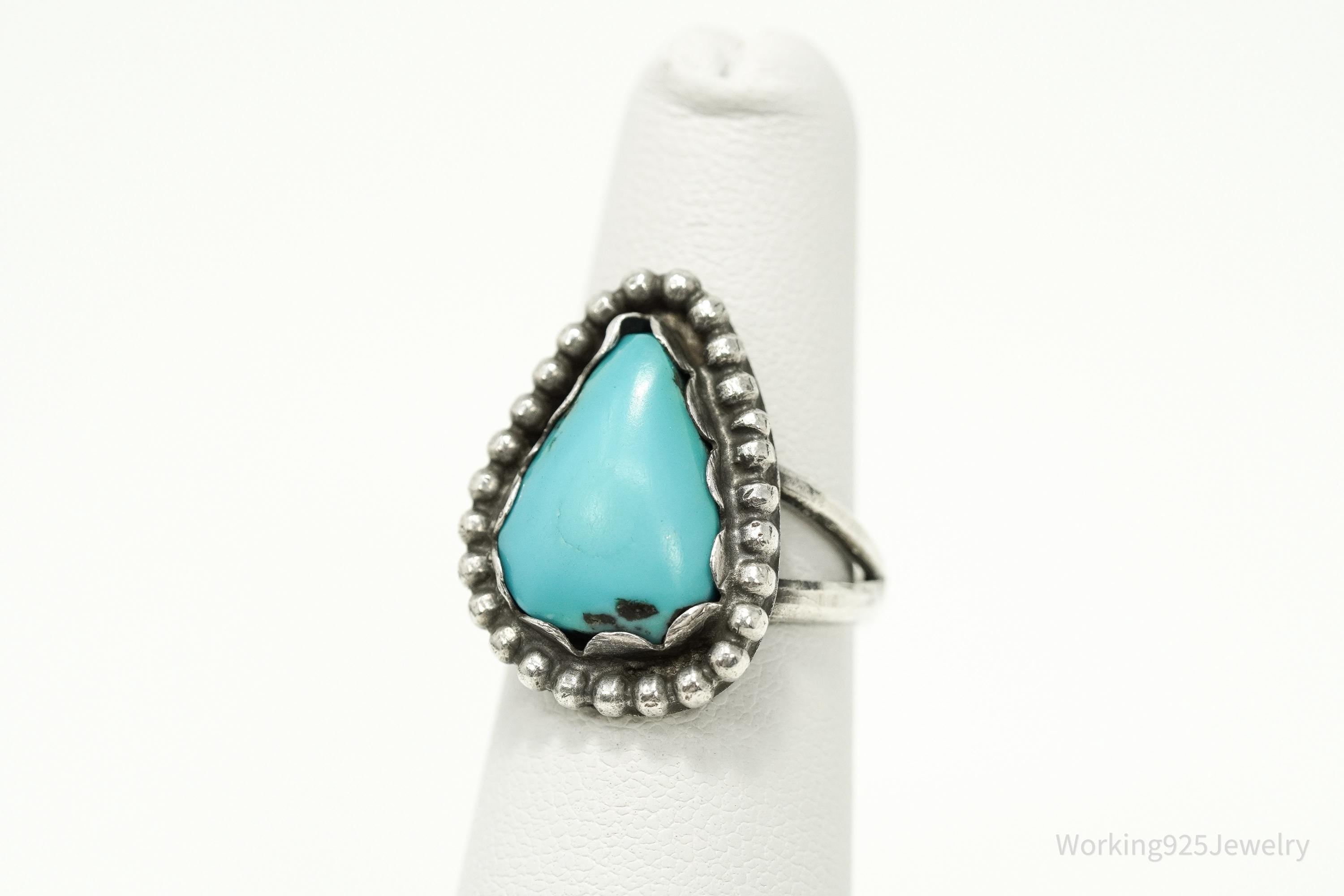 Vintage Handmade Native American Turquoise Sterling Silver Ring - Size 5.75