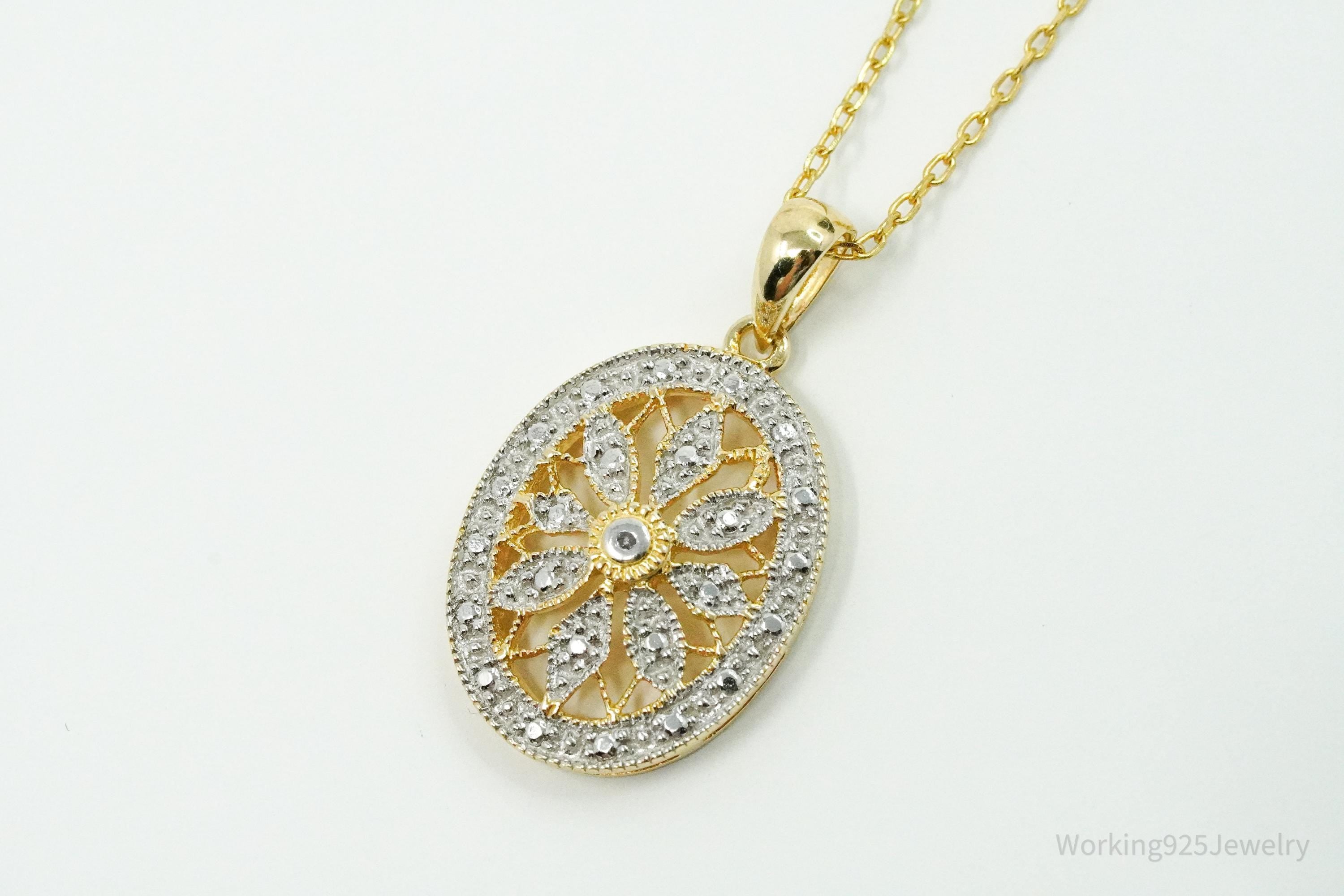 Vintage Diamond Gold Over Sterling Silver Necklace 17"