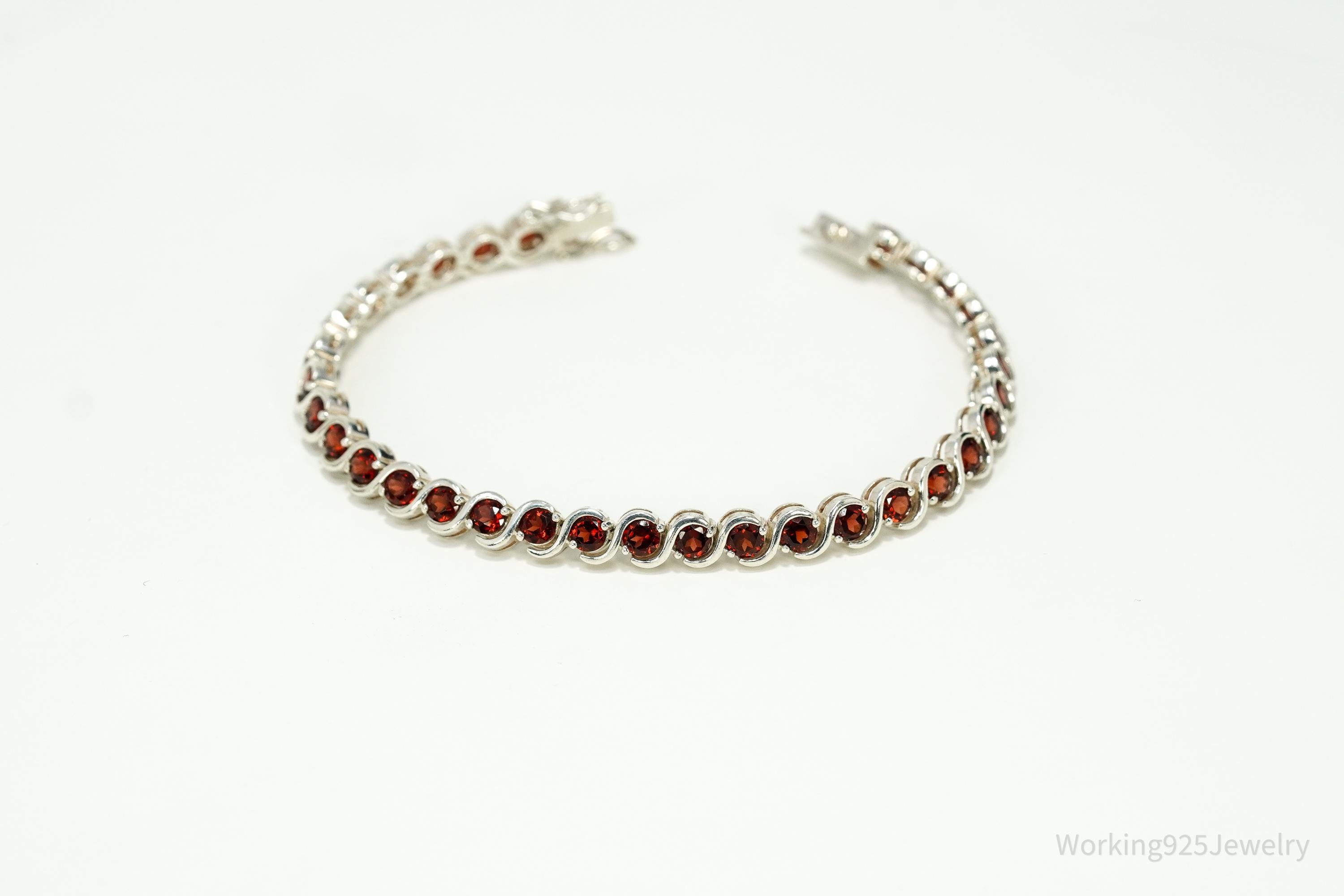 Vintage Red Garnet Sterling Silver Bracelet - 7.5"