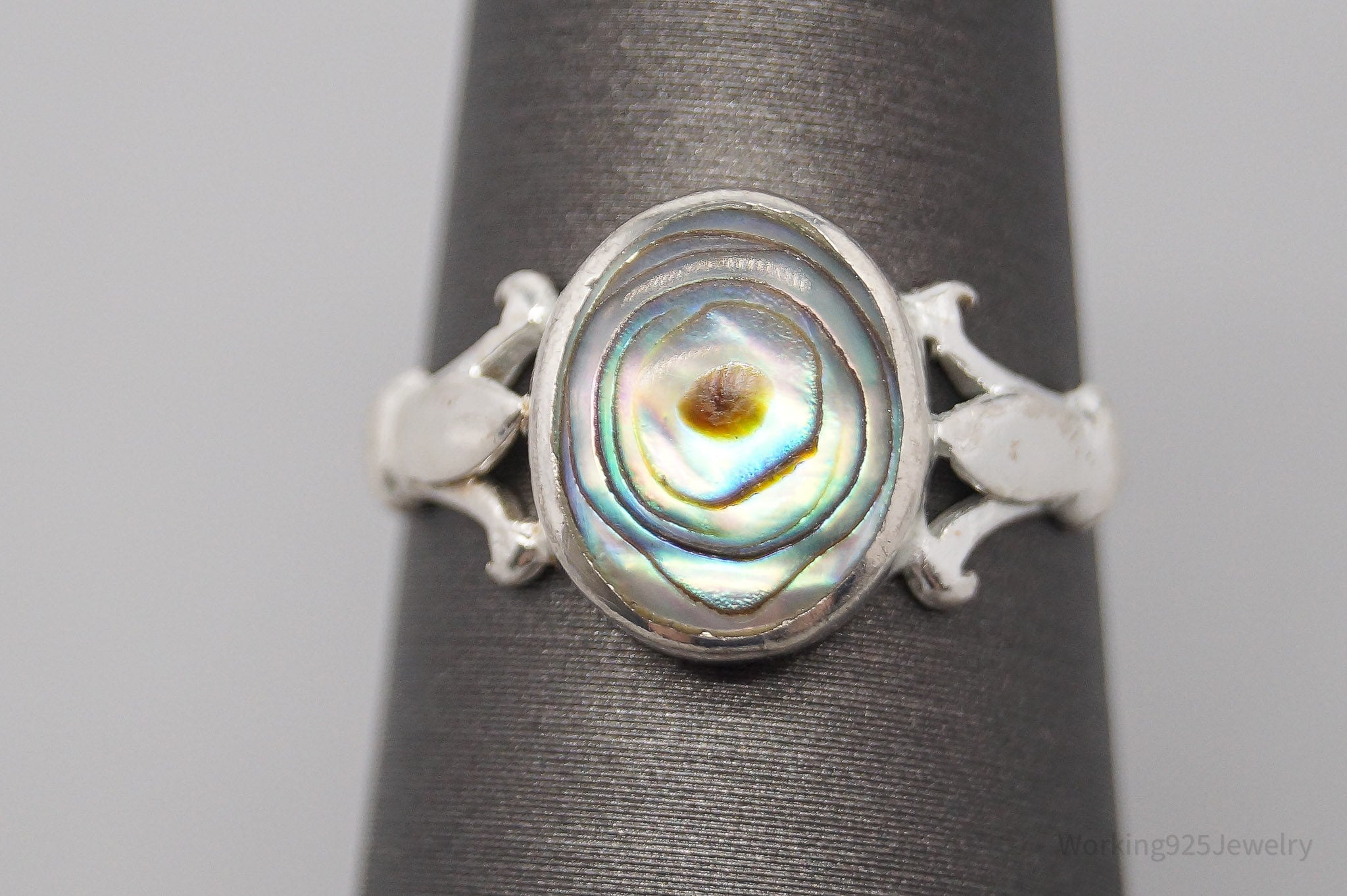 Vintage Paua Abalone Shell Sterling Silver Ring - Size 6.5