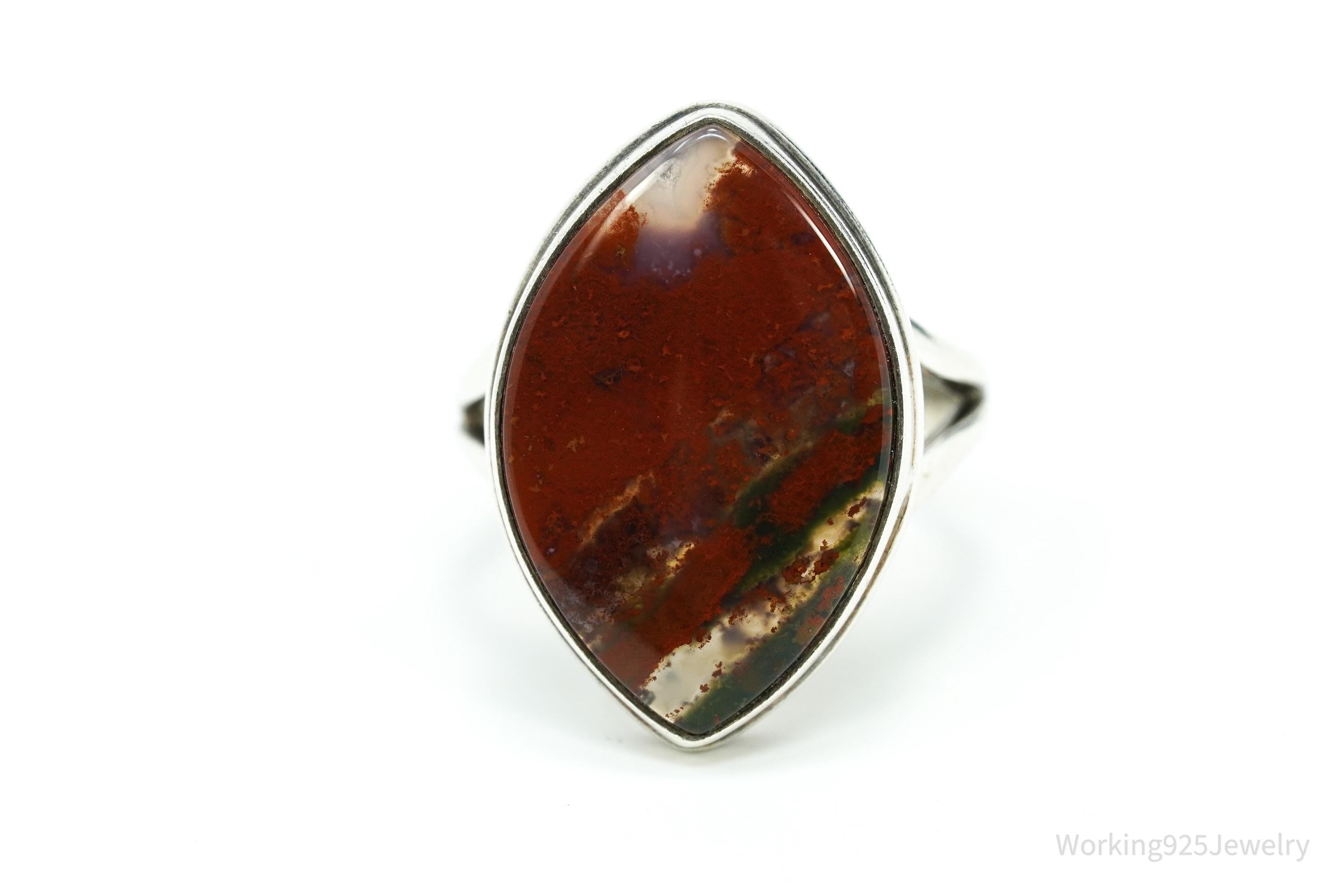 Vintage Agate Sterling Silver Ring - Size 9.75