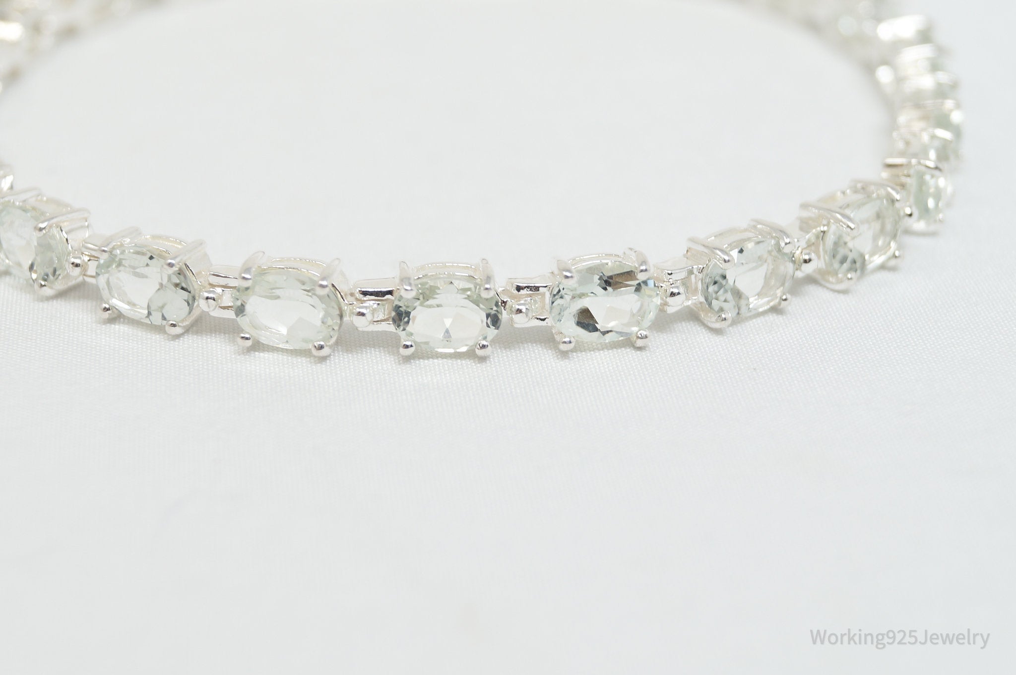 Vintage Art Deco Pale Green Gemstone Sterling Silver Tennis Bracelet