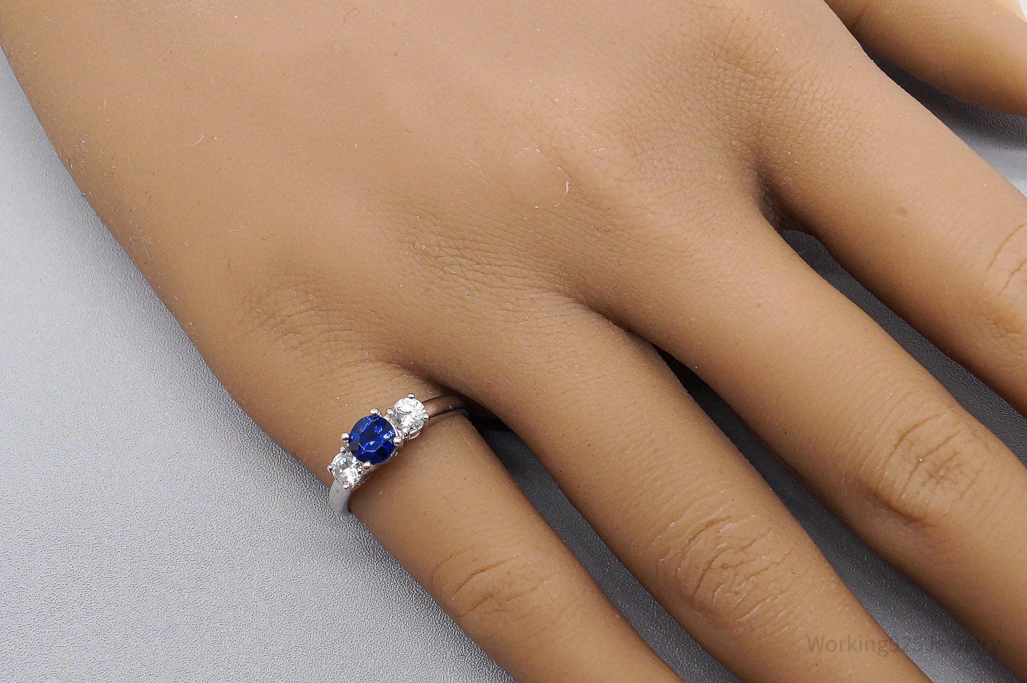 Vintage STAUER Lab Sapphire Cubic Zirconia Sterling Silver Ring Size 5.25