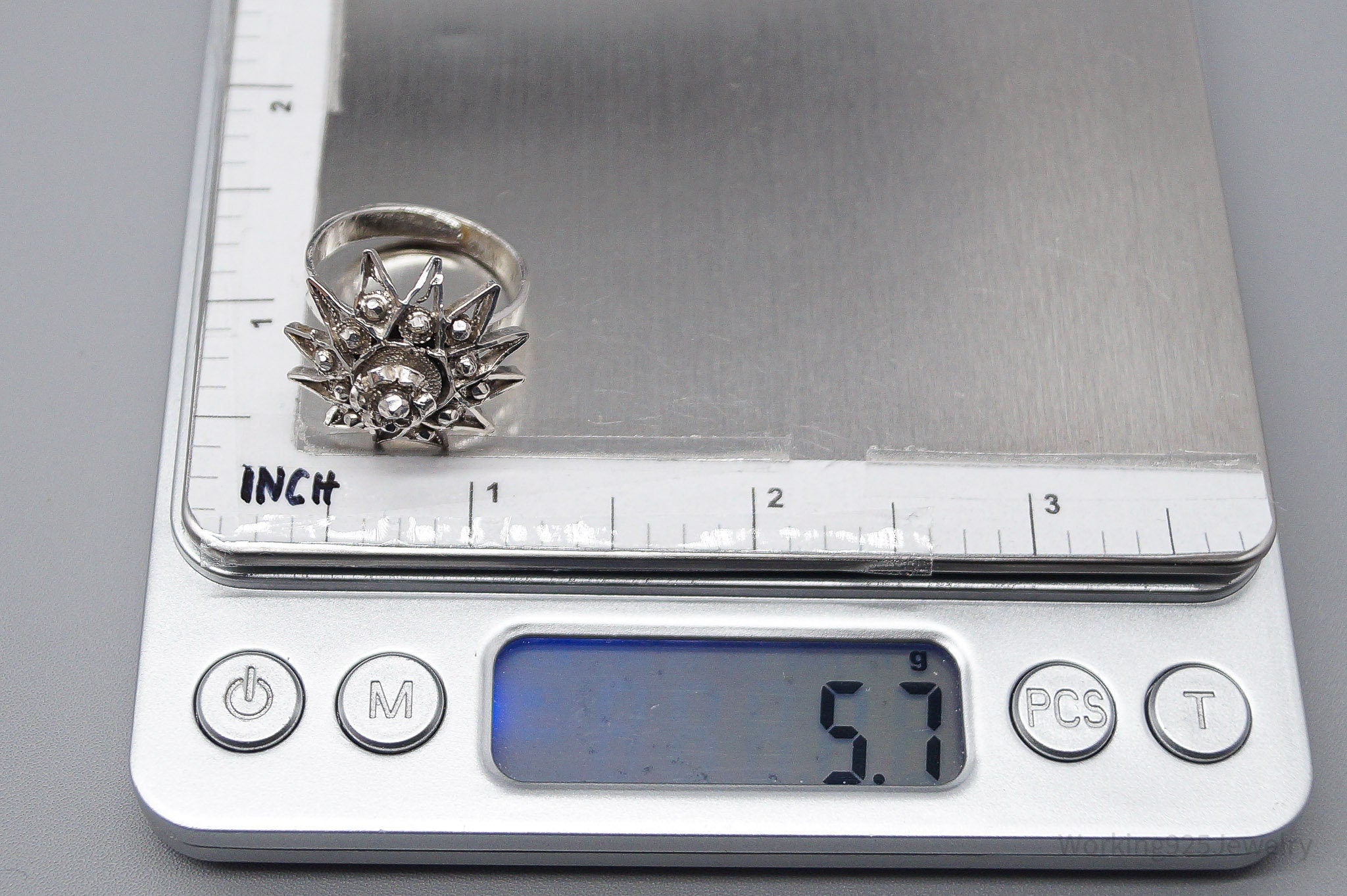 Antique Vintage Modernist Style Silver Ring - Size 8.75 Adjustable