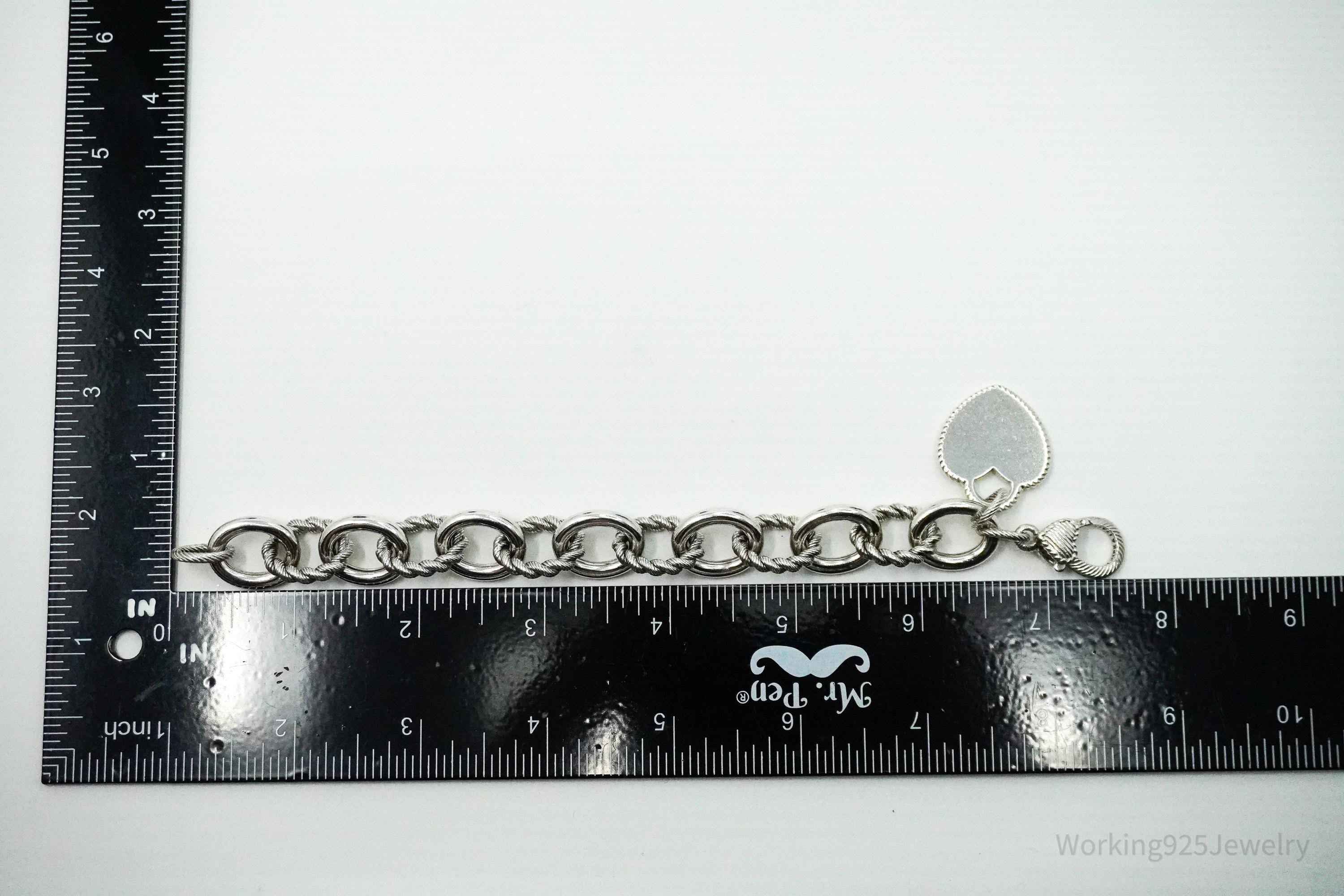 VTG Designer Judith Ripka Cubic Zirconia K Heart Tag Sterling Silver Bracelet 7 5/8"