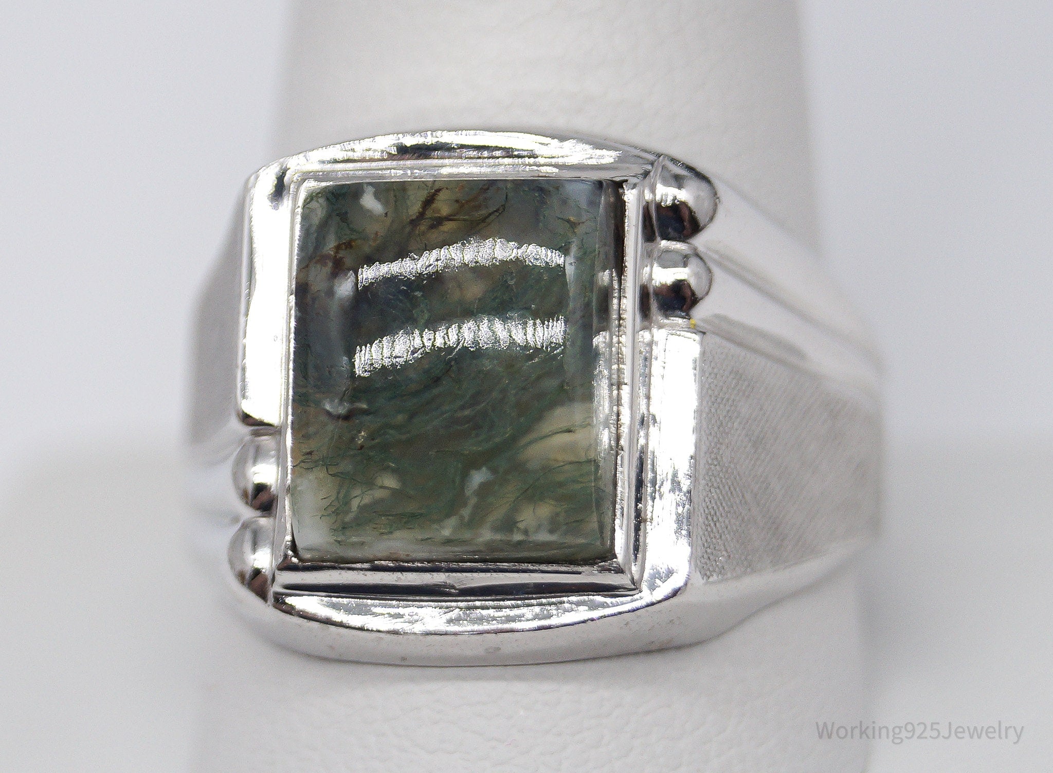 Vintage Vargas Mfg. Co. Moss Agate Sterling Silver Ring - Size 10.75